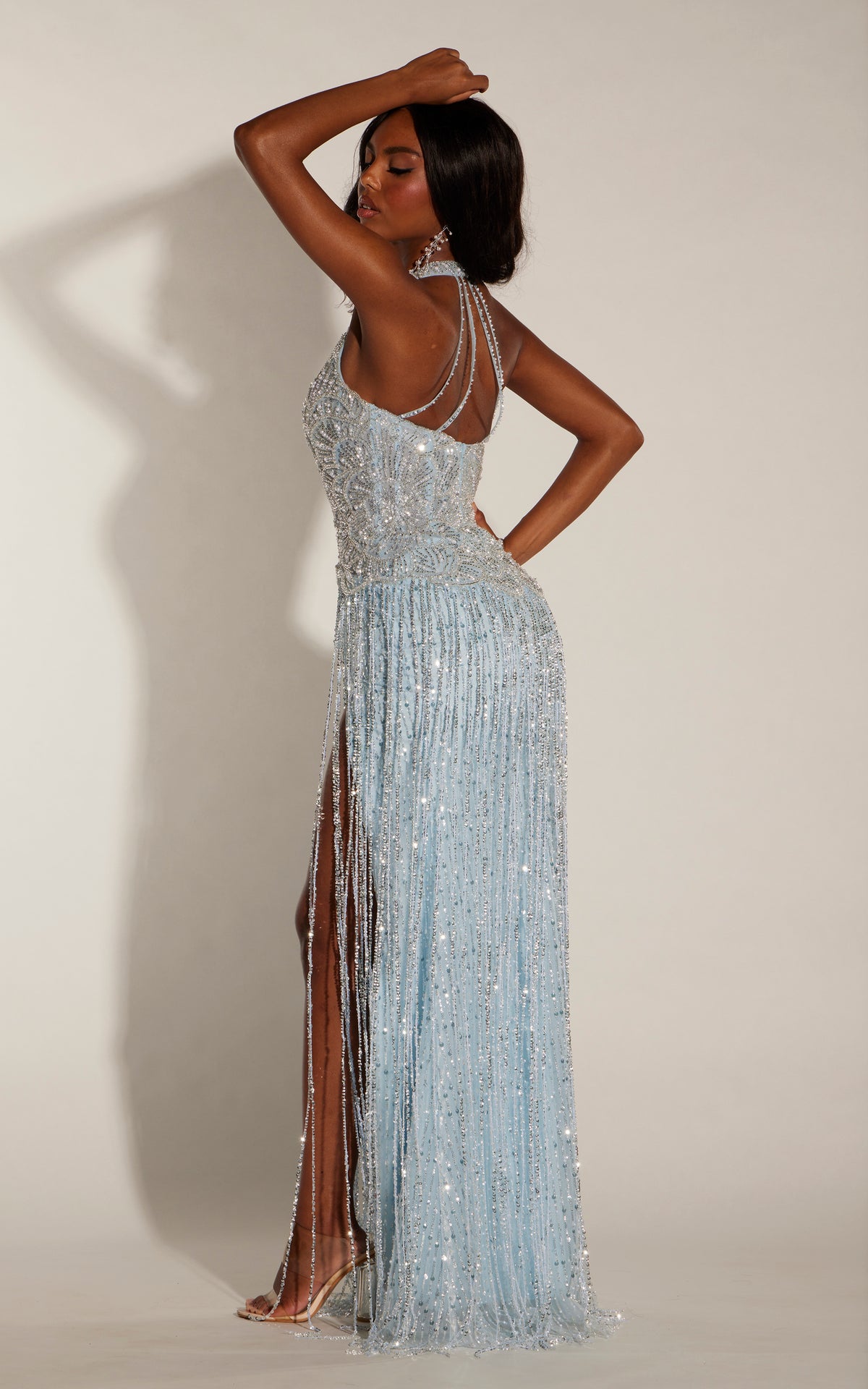 ALYCE Paris 62279 Alyce Long Plunging Neckline Fringe Straight Dress