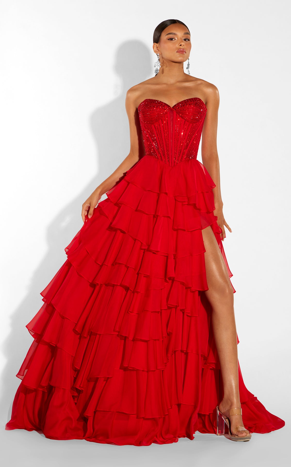 ALYCE Paris 62289 Alyce Long V-neckline Ruffles A Line Dress