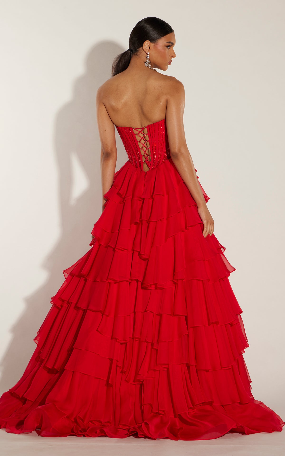 ALYCE Paris 62289 Alyce Long V-neckline Ruffles A Line Dress