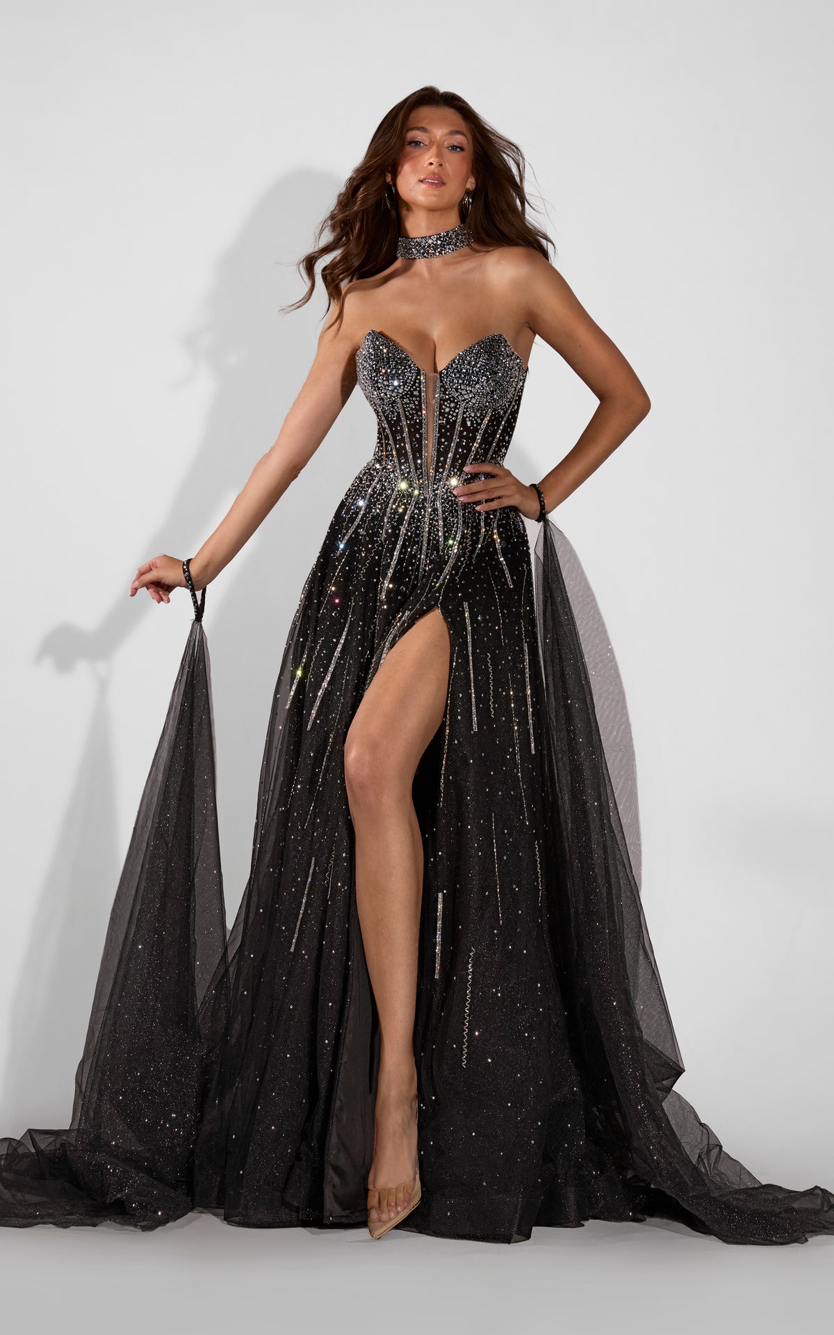 ALYCE Paris 62296 Alyce Long Plunging Neckline Slit A Line Dress