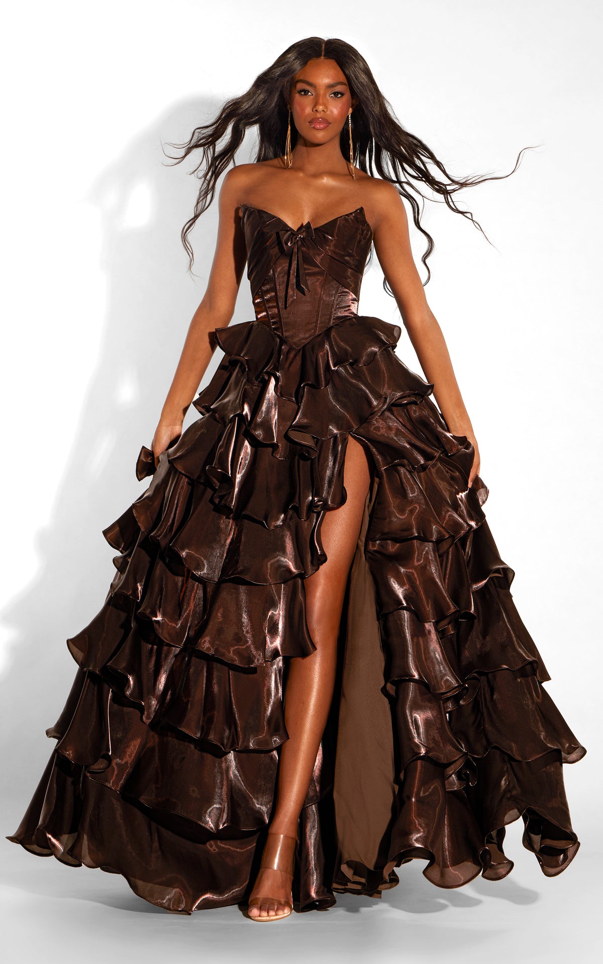 ALYCE Paris 62354 Alyce Long Cat-eye Neckline Ruffles A Line Dress