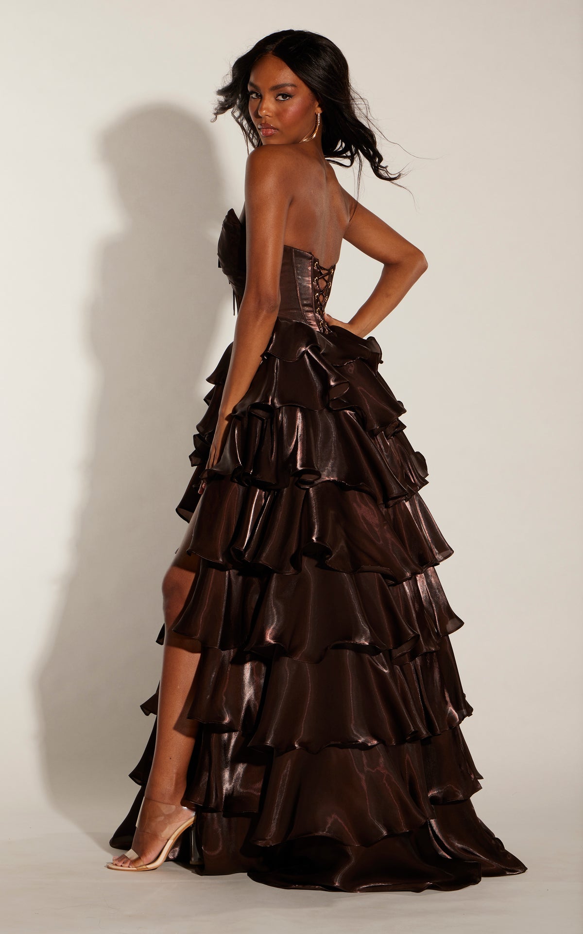 ALYCE Paris 62354 Alyce Long Cat-eye Neckline Ruffles A Line Dress
