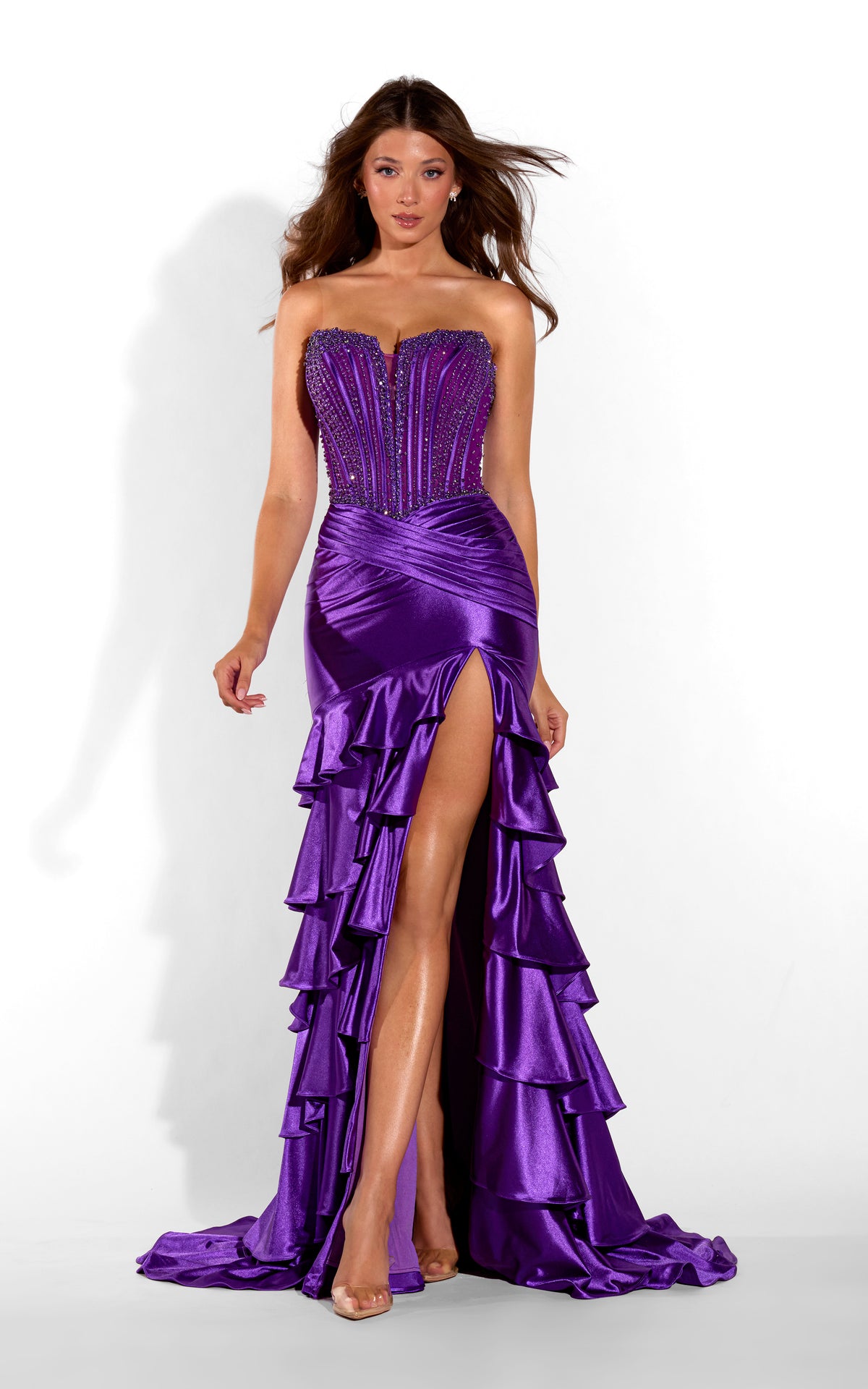 ALYCE Paris 62400 Alyce Long Plunging Neckline Ruffles Mermaid Dress