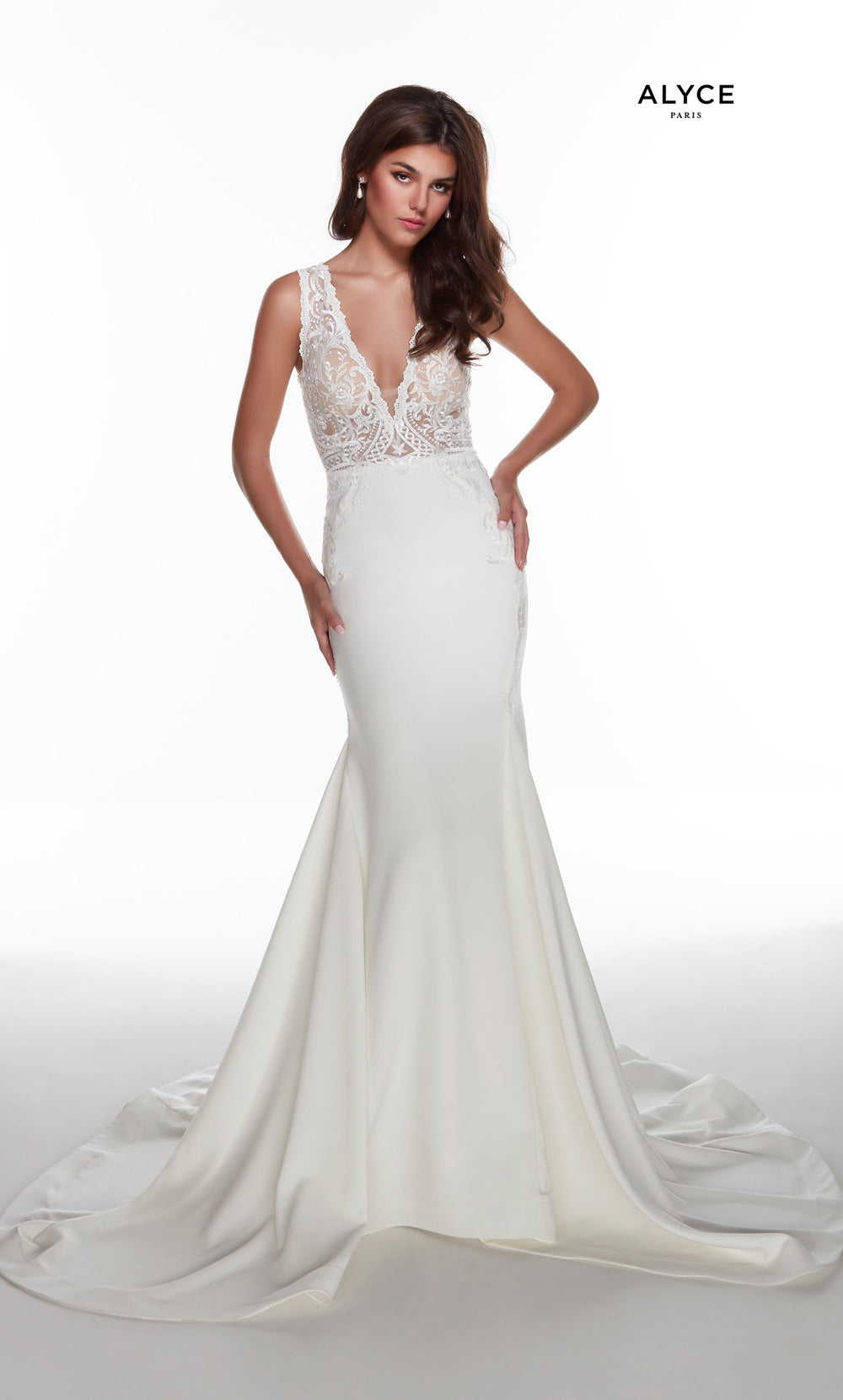 Alyce Paris 7016 Bridal Plunging Sexy Fit N Flare Plare