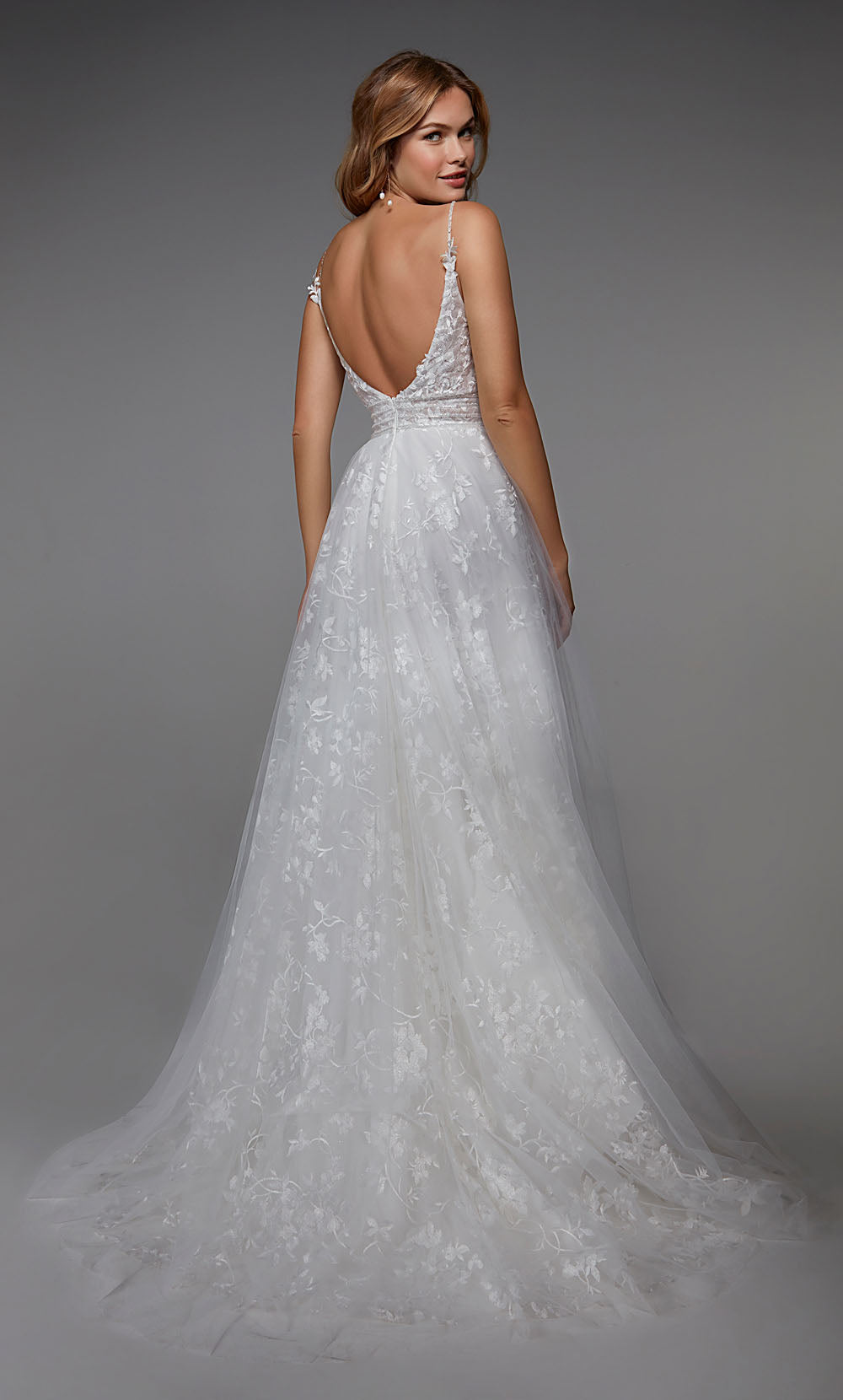 Alyce Paris 7036 Bridal Plunging Shimmery/Spistly A Line Dress