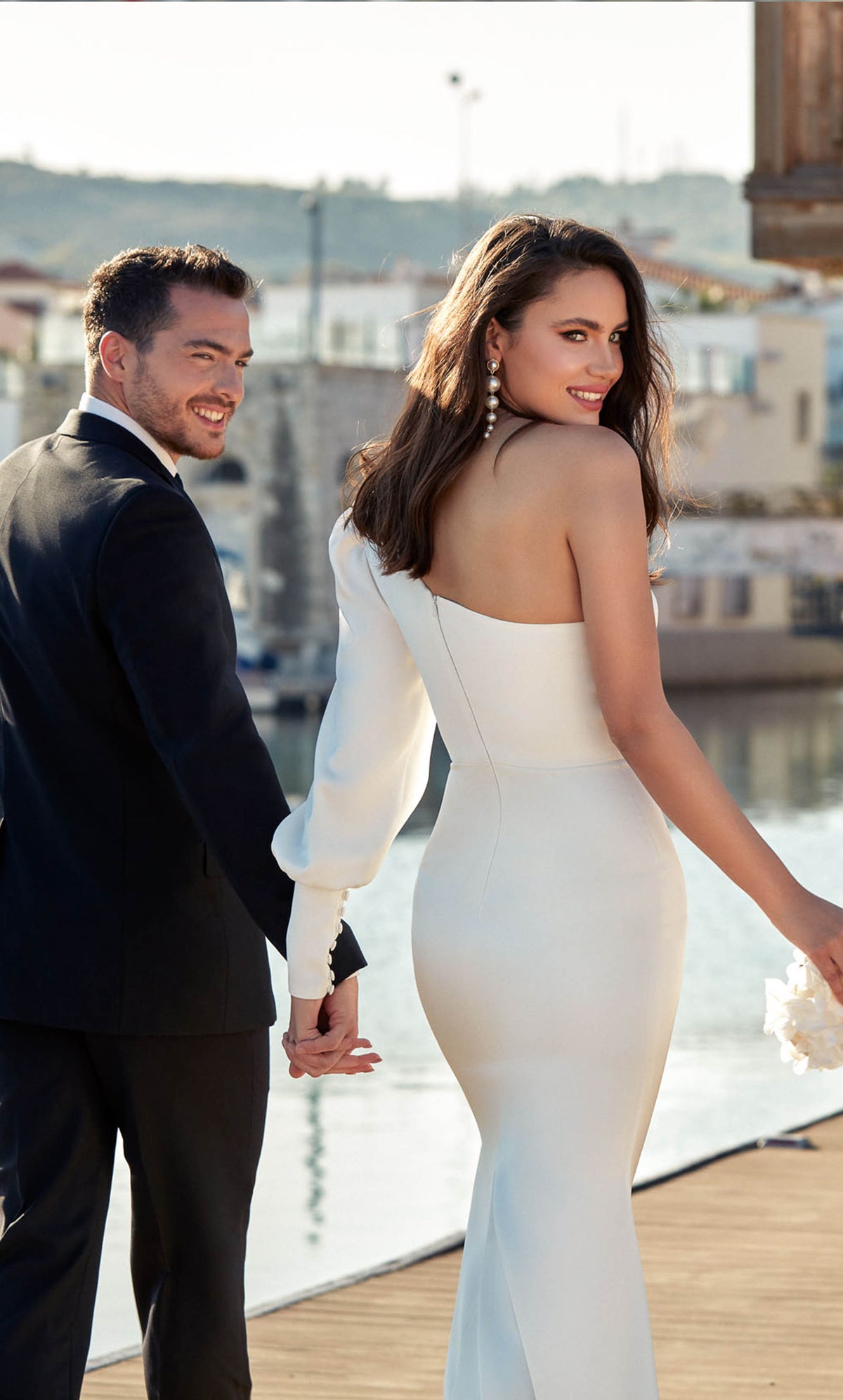 Alyce Paris 7065 Bridal One Shoulto Buttons Vestido recto