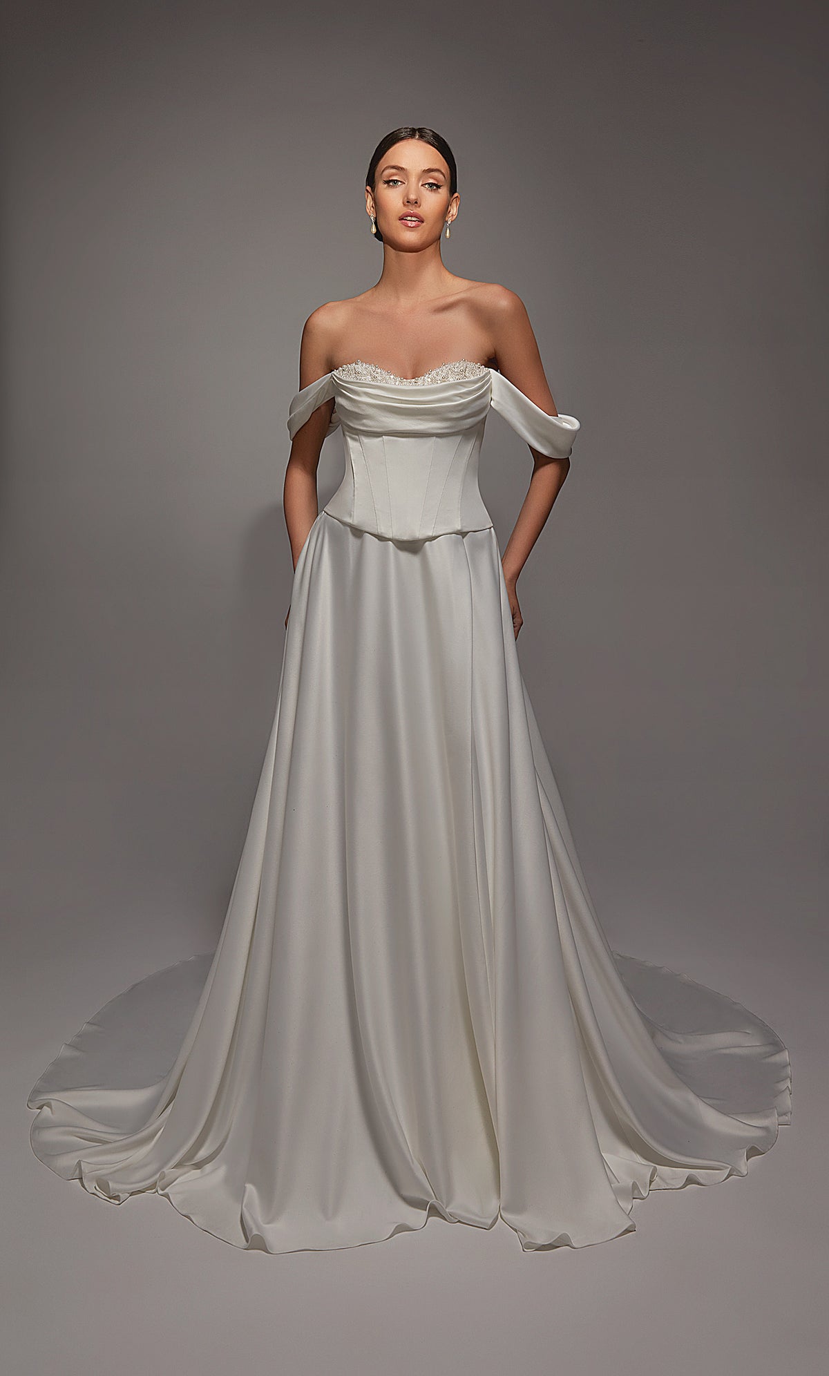 ALYCE Paris 7142 Bridal Cowl Neckline Corset A Line Dress