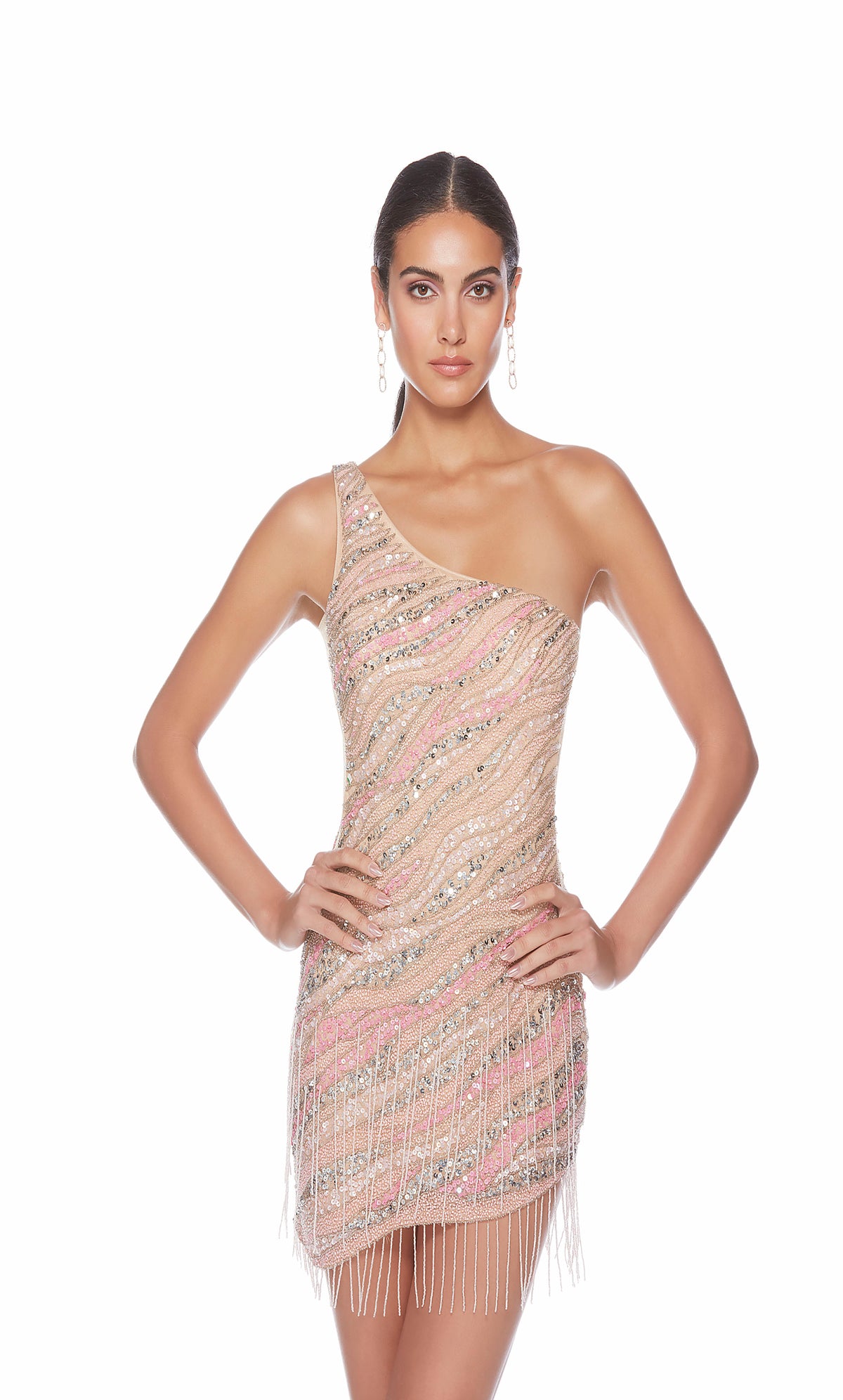 Alyce Paris 84011 Vestido reto embelezado de um ombro