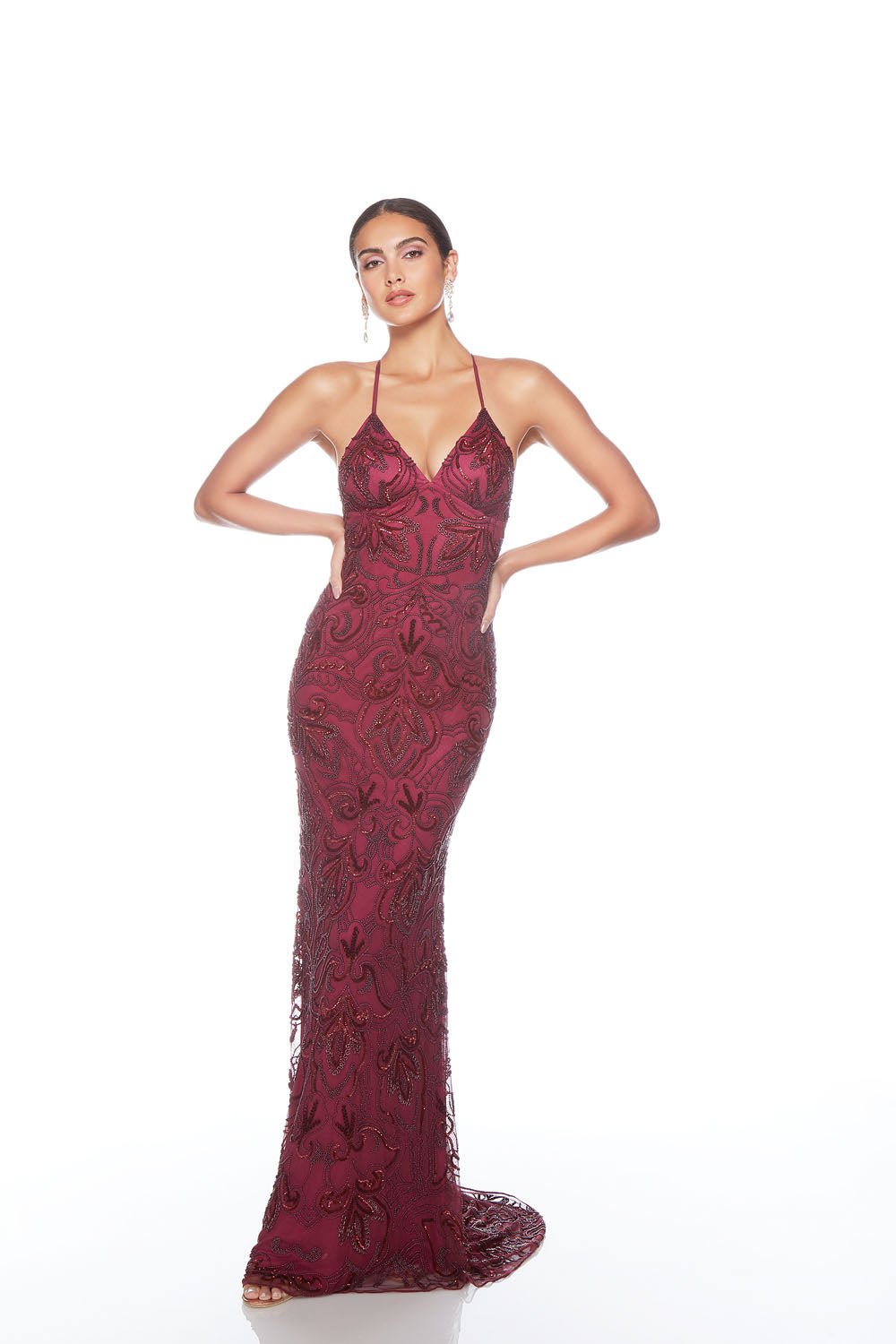 ALYCE Paris 88007 V-neck Embellished Straight Dress