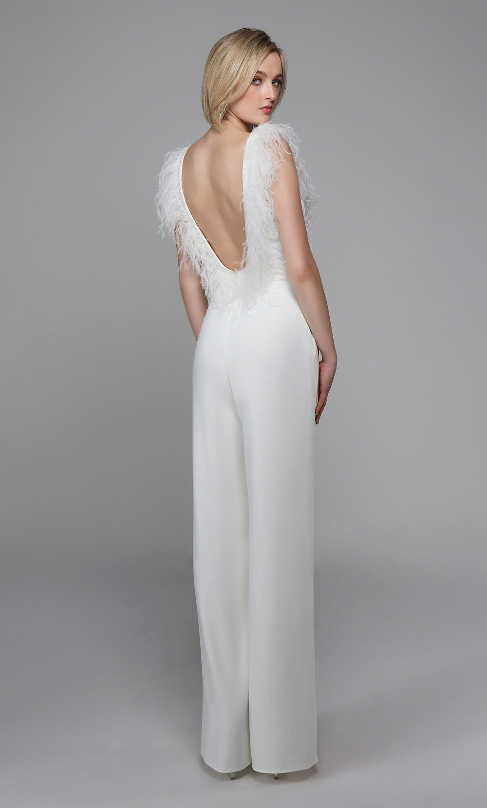 ALYCE Paris 1707 The Secret Dress - Long Plunging Neckline Feather Detail  Dress