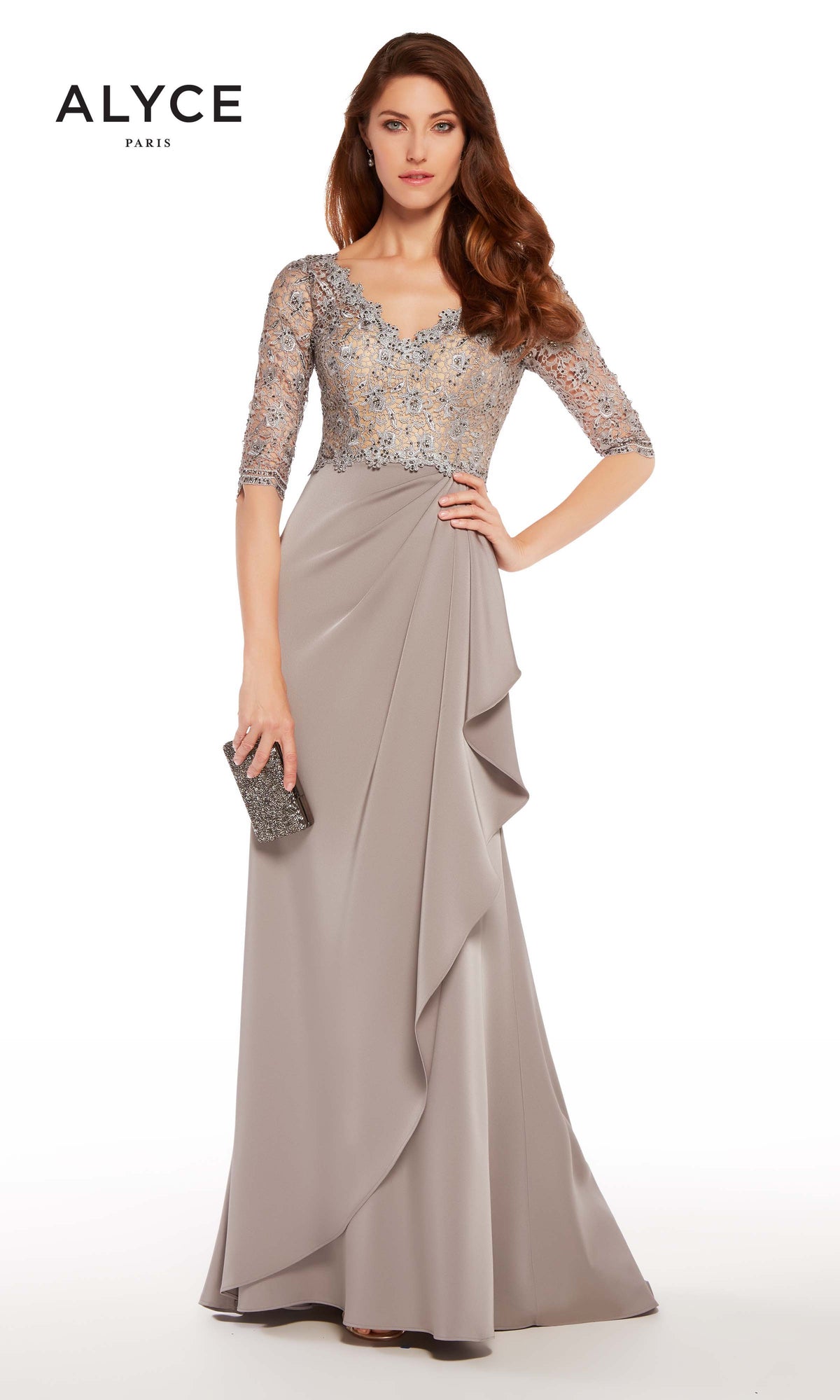 Alyce Paris 27260 Special Resident V-Neck Ruched/Draped Straight Dress