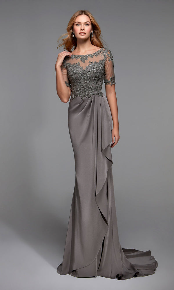 Formal Dress: 27477. Long Crepe Dress, Illusion Neckline, Straight ...