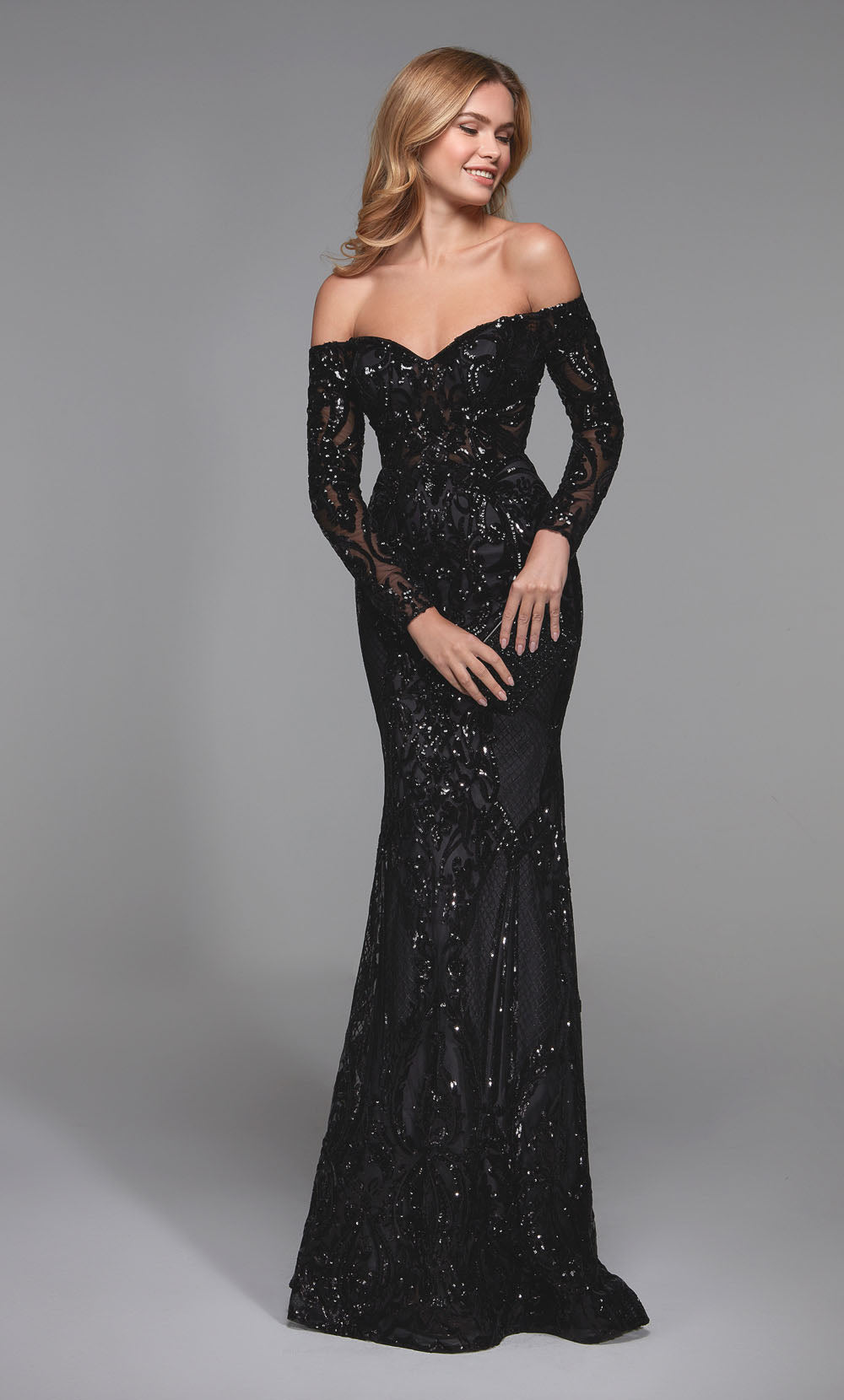 Alyce Paris 27544 Occasion spéciale au large de l&#39;épaule Sparmer / Sparkly Fit n Flare Robe