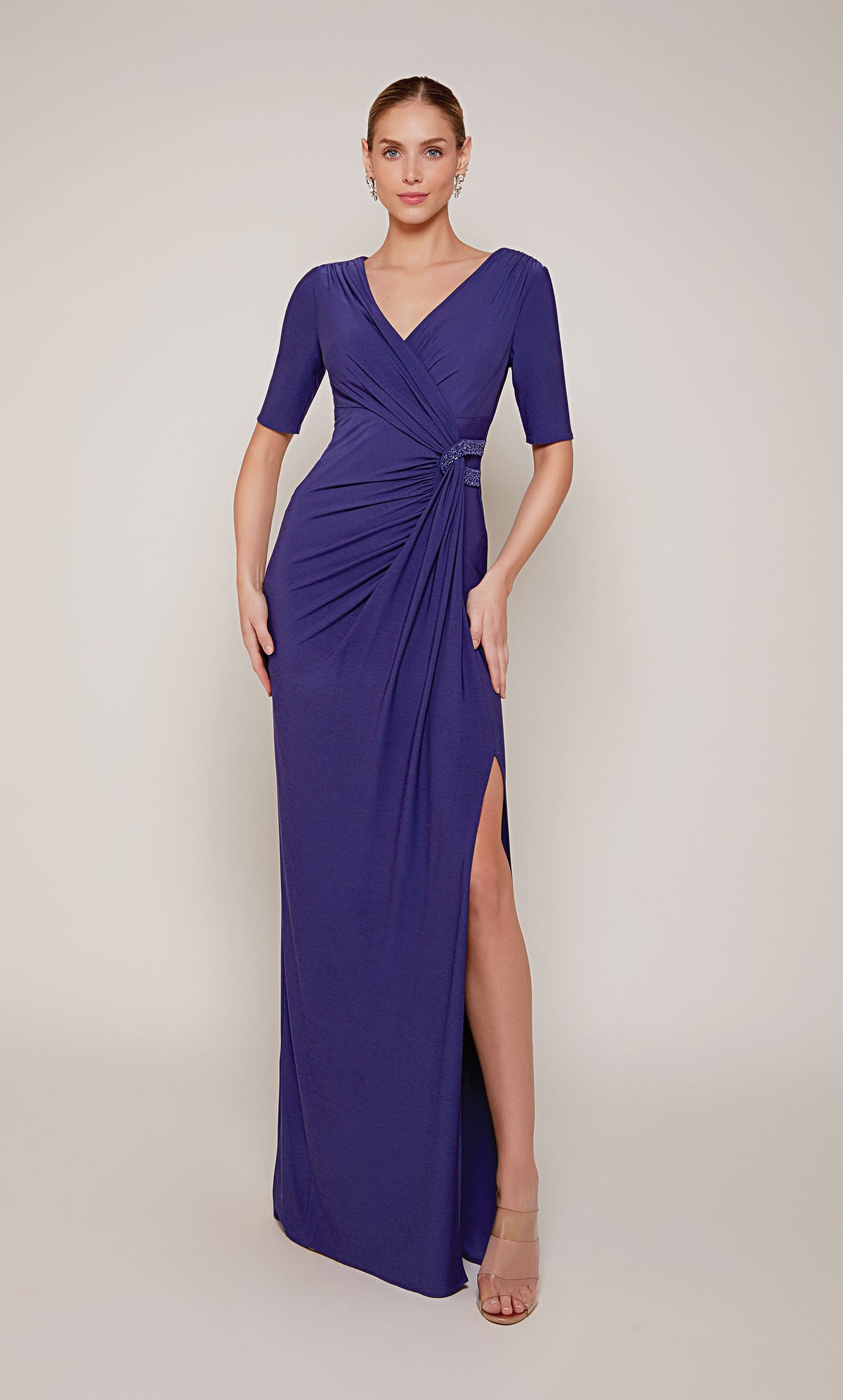 Alyce Paris 27682 Special Resident V-Neck Ruched/Draped Straight Dress