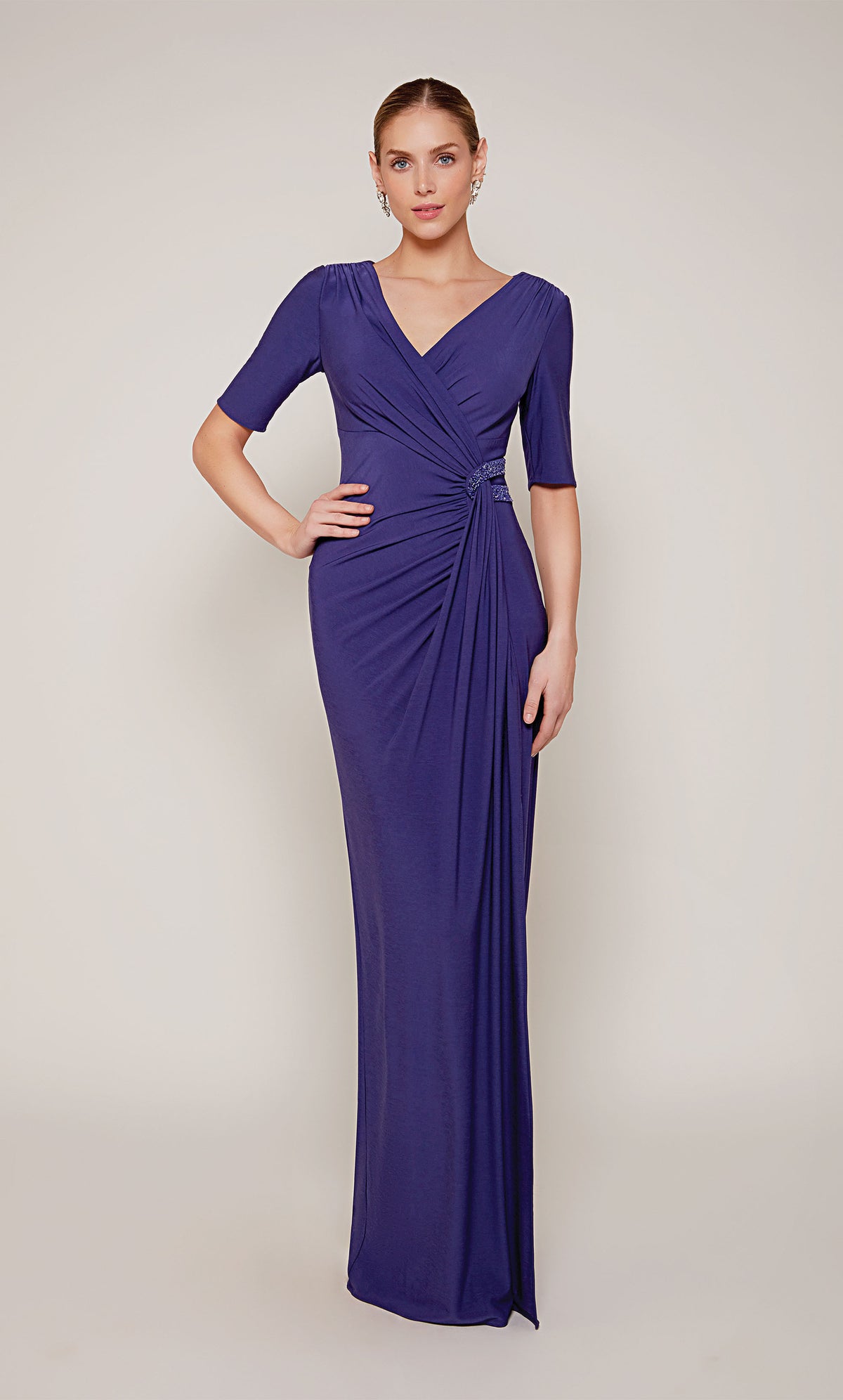 Alyce Paris 27682 Special Resident V-Neck Ruched/Draped Straight Dress