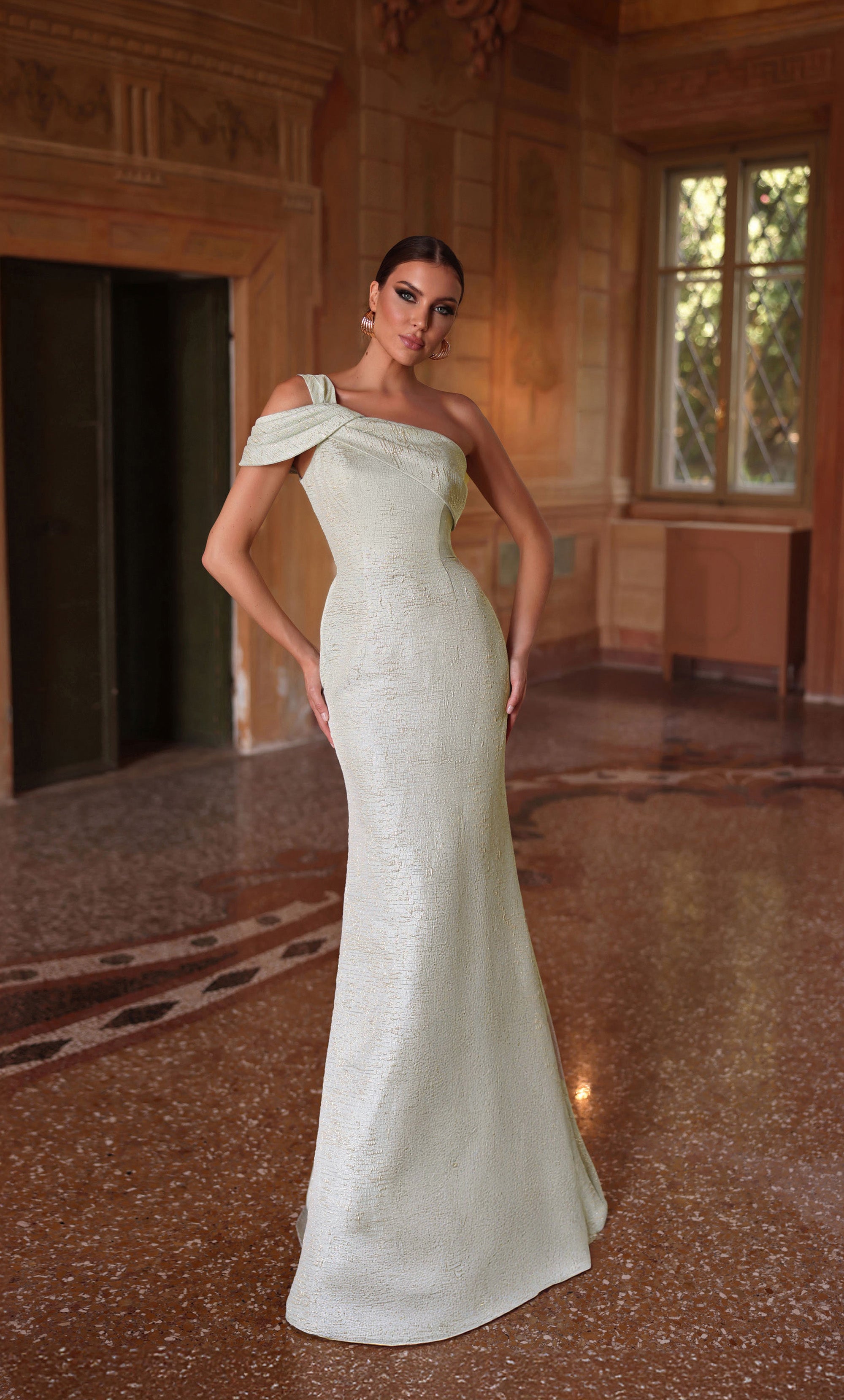 one shoulder straight dress Alyce Paris 27652 Satin One Shoulder Straight Long Dress