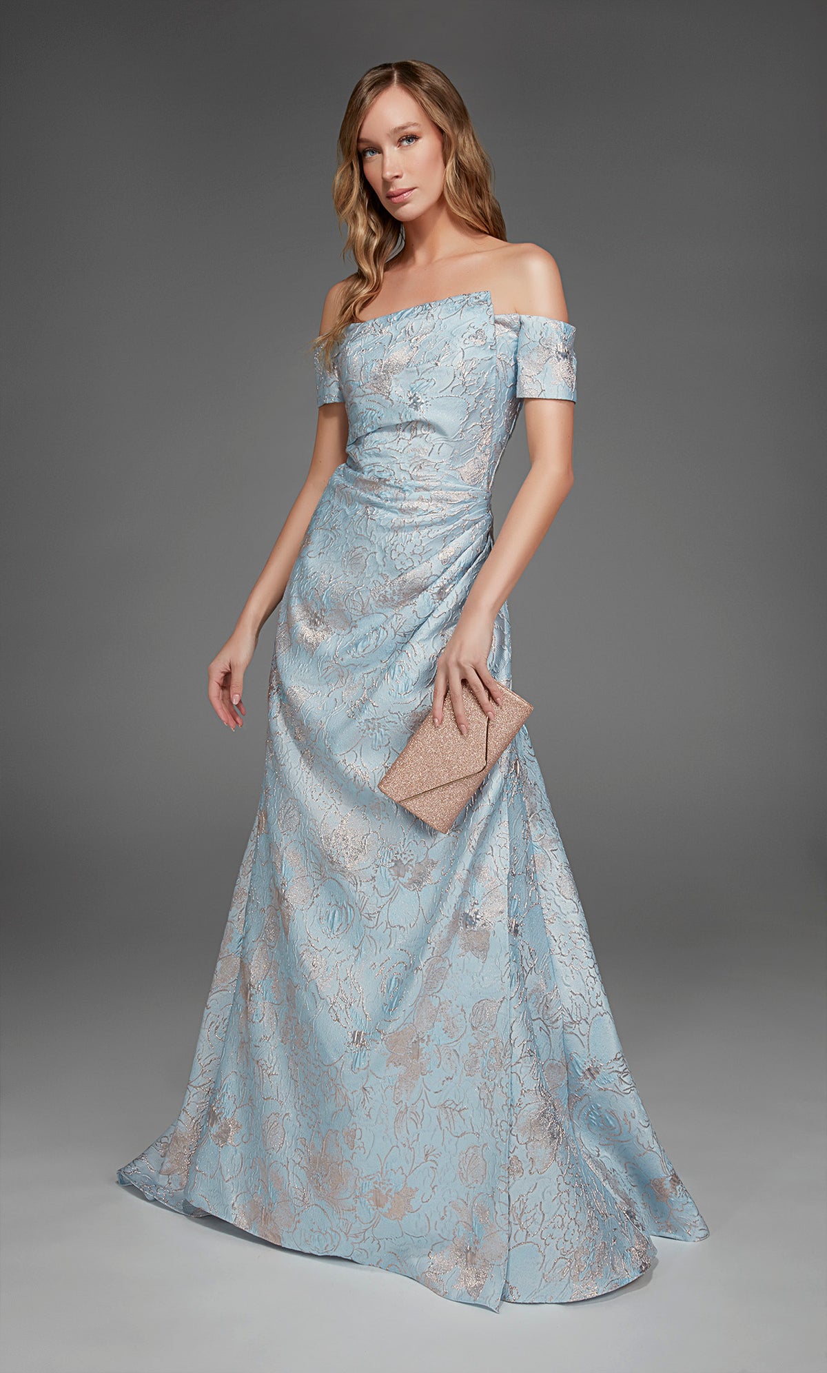 アリス・パリ27828肩のネックラインからの特別な機会が破裂/ドレープされたラインドレス