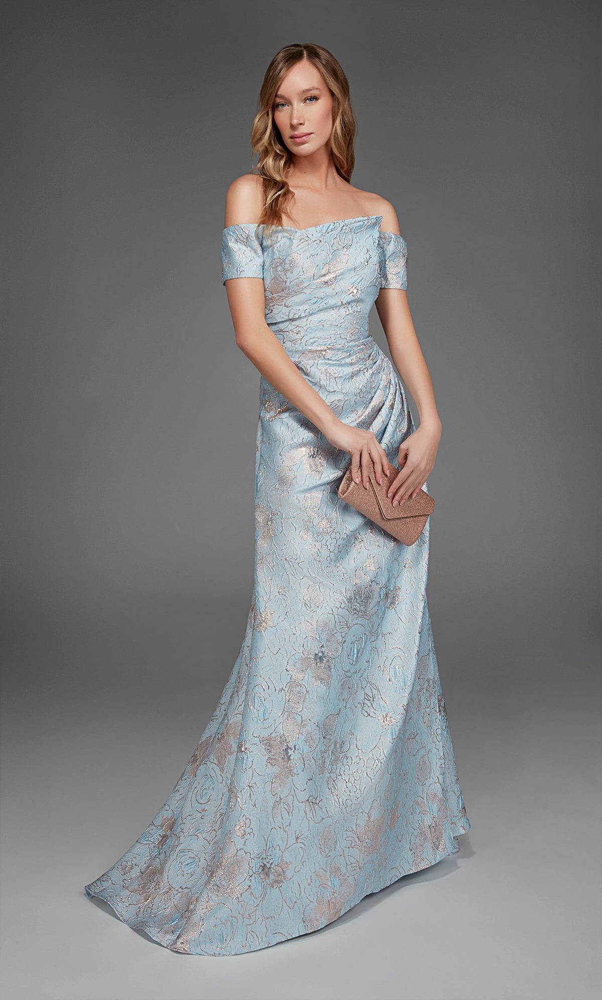 アリス・パリ27828肩のネックラインからの特別な機会が破裂/ドレープされたラインドレス