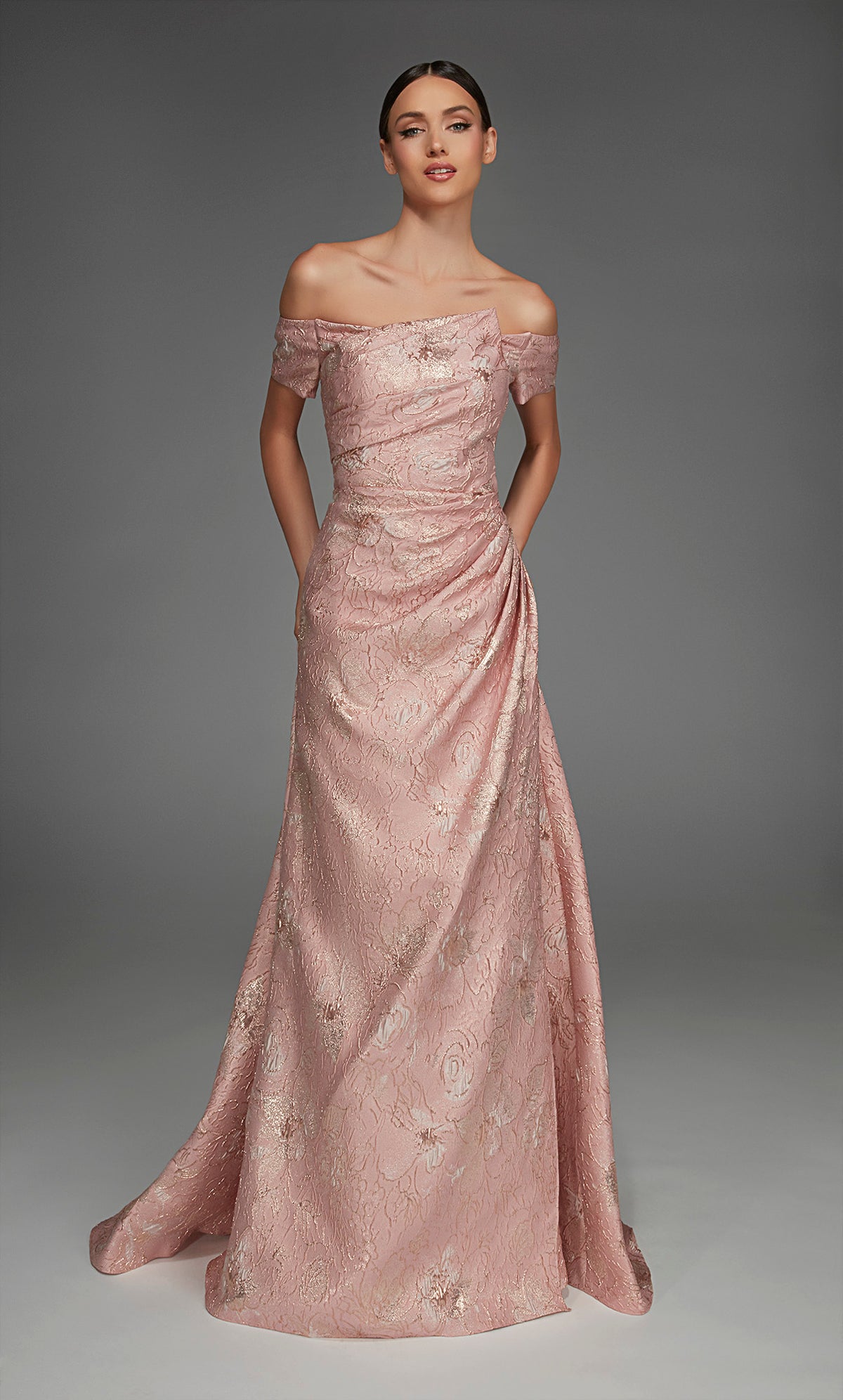 アリス・パリ27828肩のネックラインからの特別な機会が破裂/ドレープされたラインドレス