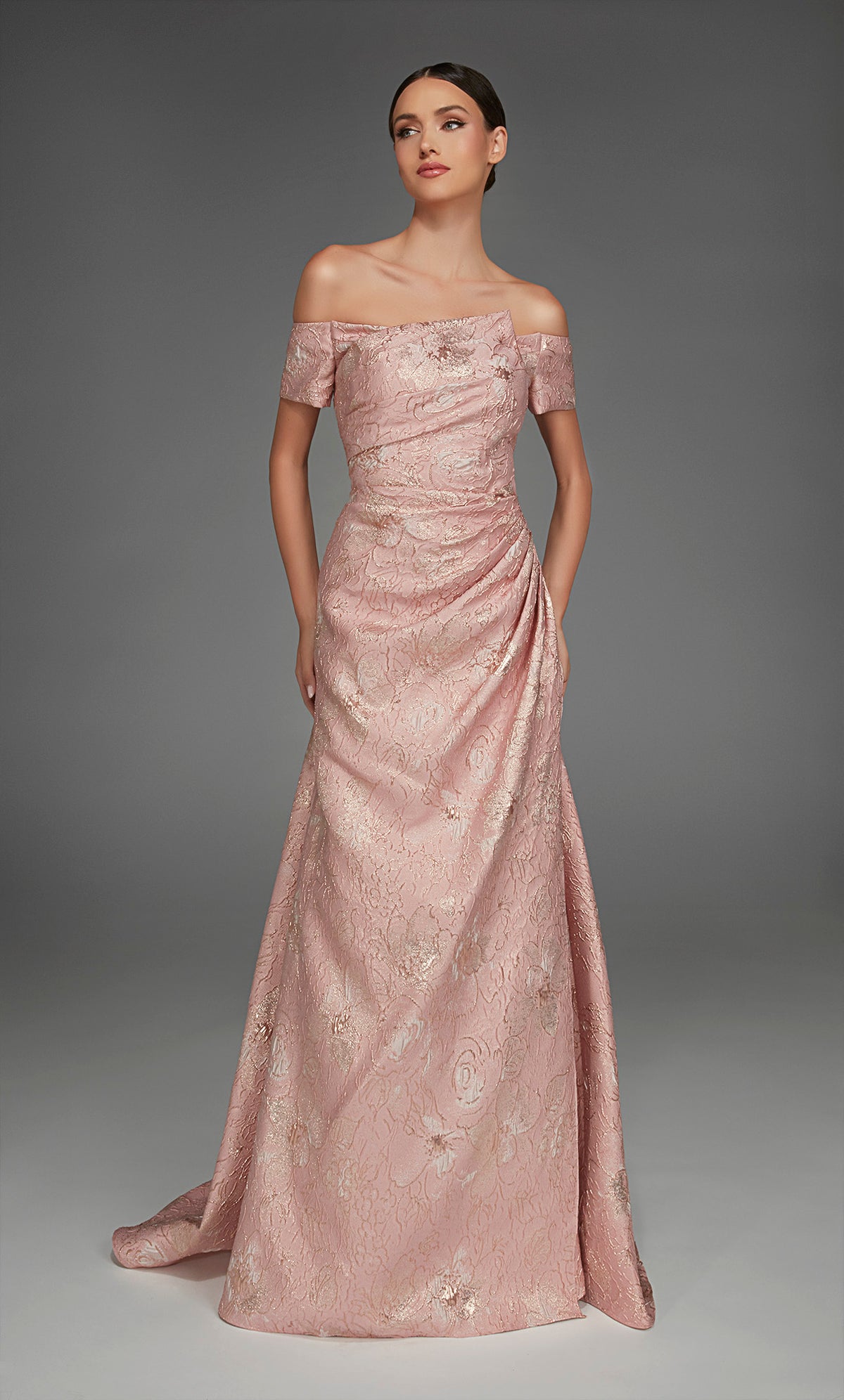 アリス・パリ27828肩のネックラインからの特別な機会が破裂/ドレープされたラインドレス