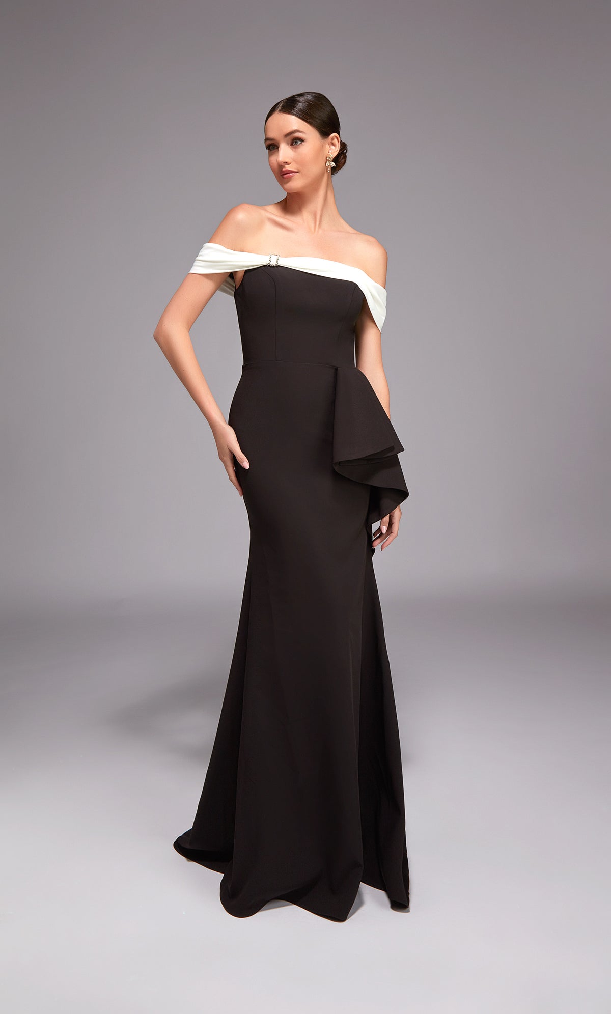 ALYCE Paris 27877 Special Occasion Off The Shoulder Neckline Ruched/draped Fit N Flare Dress