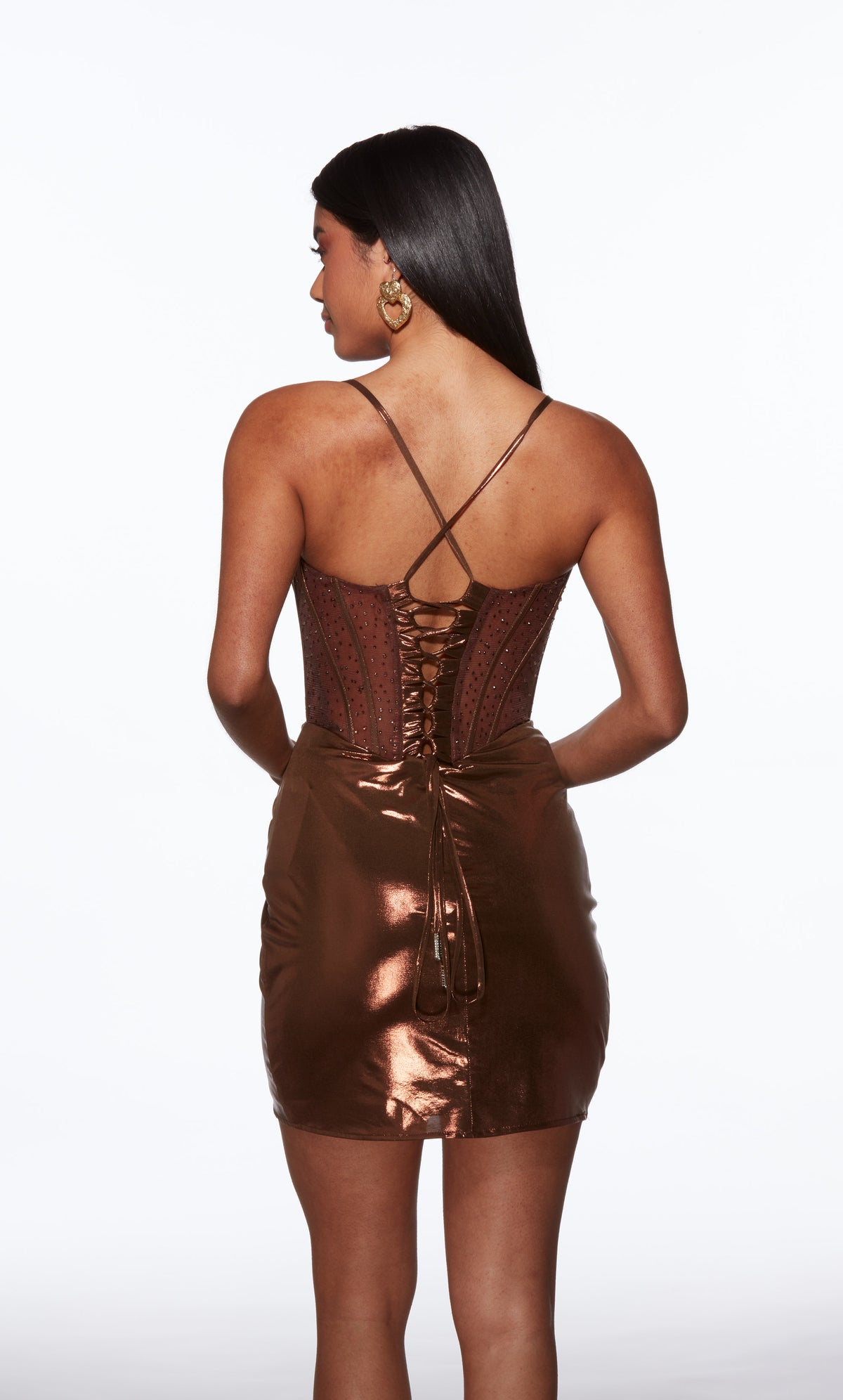 ALYCE PARIS 40103 Homecoming de decote de capuz curto brilhante/vestido reto brilhante