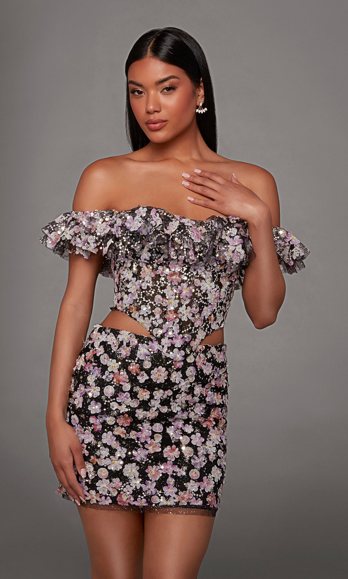 ALYCE Paris 40167 Homecoming Short Off The Shoulder Neckline Two-piece Straight Dress