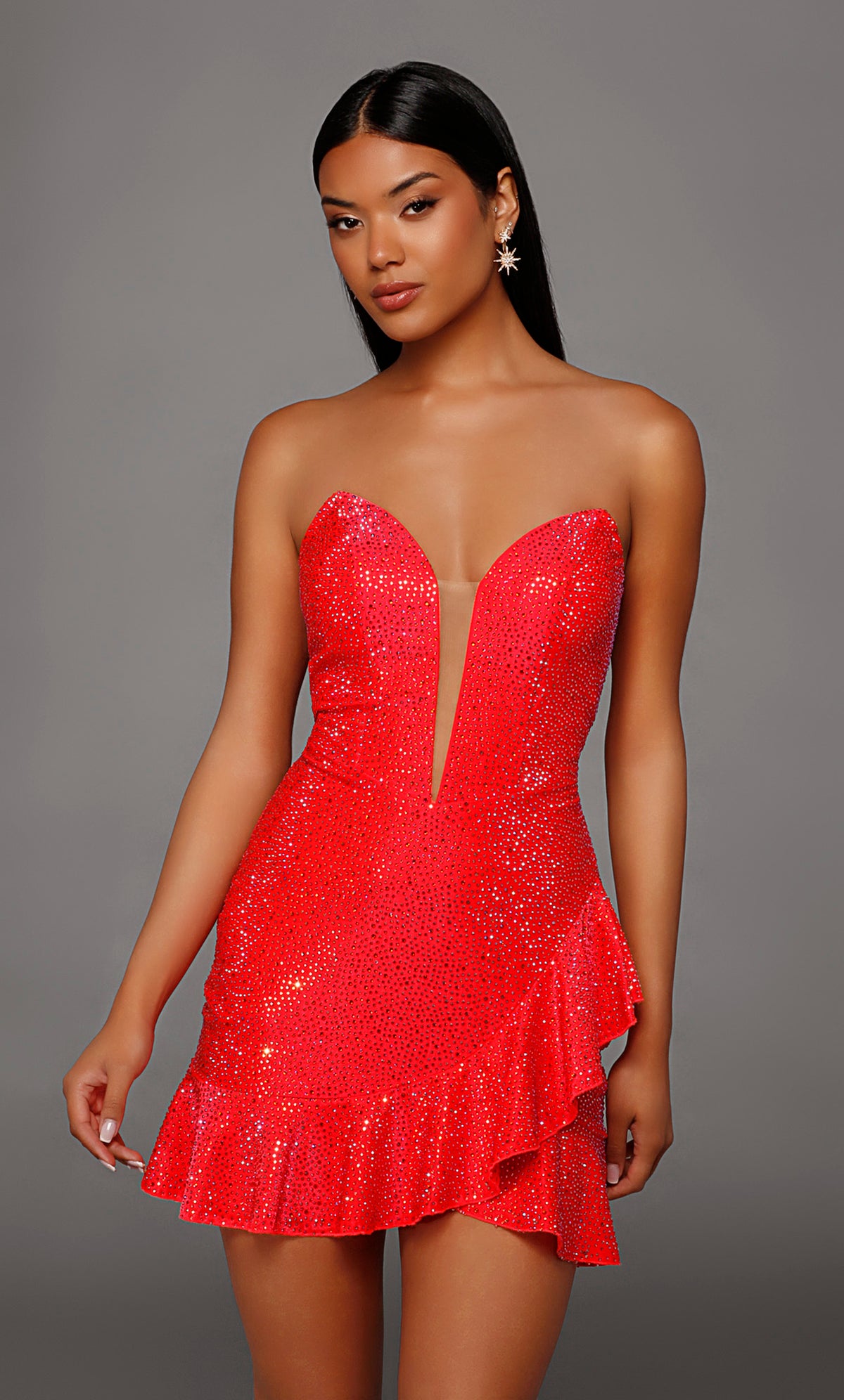 ALYCE Paris 40227 Homecoming Short Plunging Neckline Ruffles A Line Dress