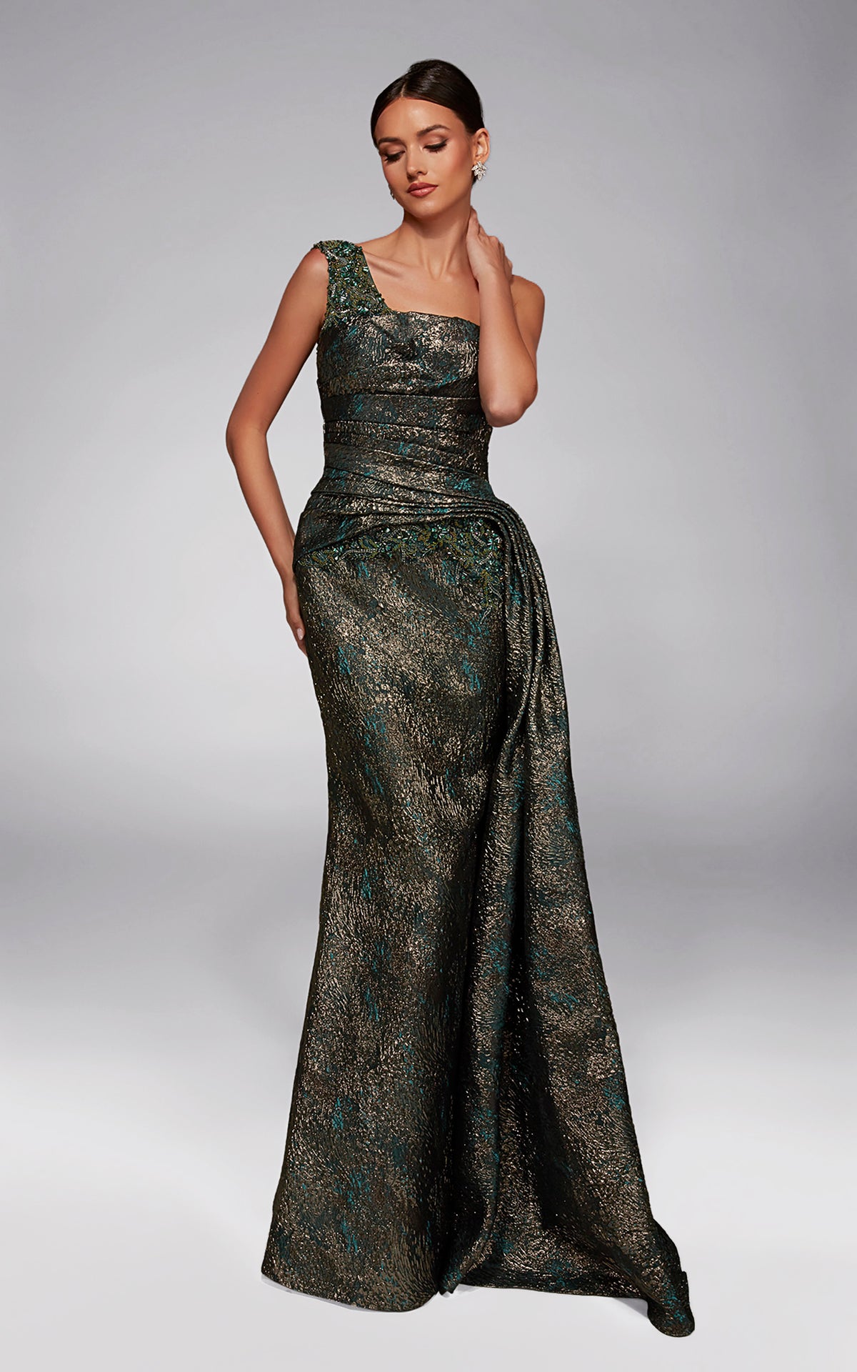 ALYCE Paris 55033 One Shoulder Neckline Modest A Line Dress