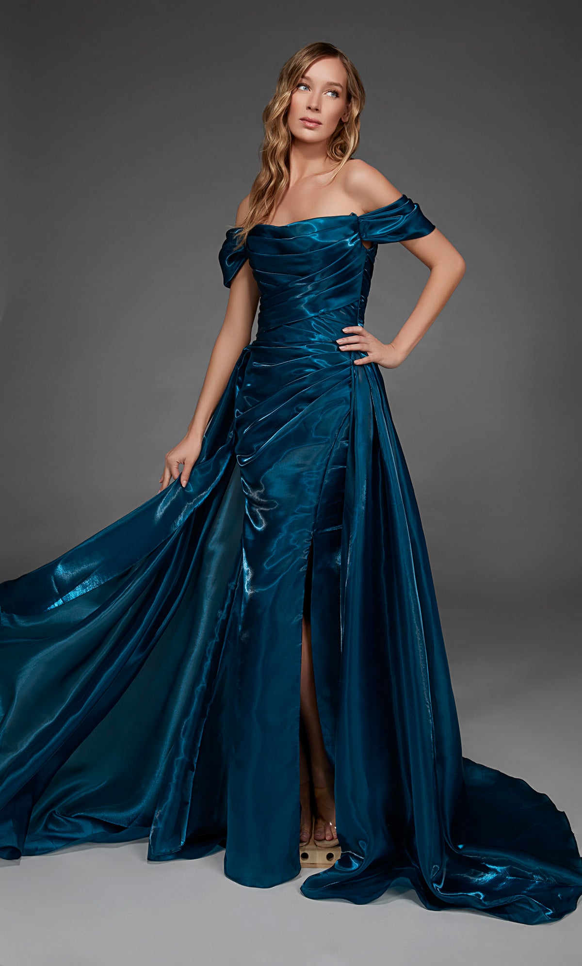 ALYCE Paris 55034 Special Occasion Off The Shoulder Neckline Ruched/draped A Line Dress