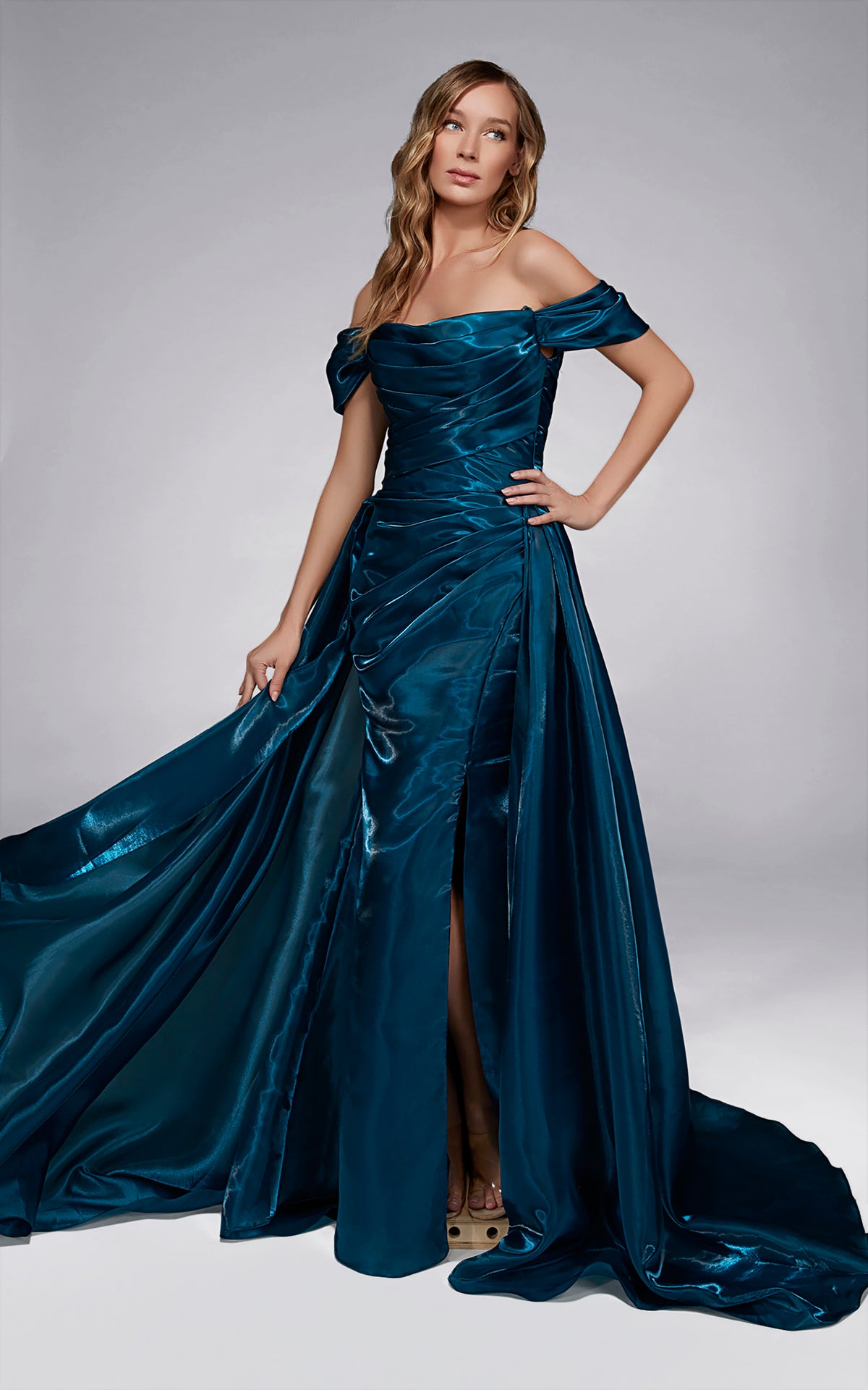 ALYCE Paris 55034 Off The Shoulder Neckline Ruched/draped A Line Dress