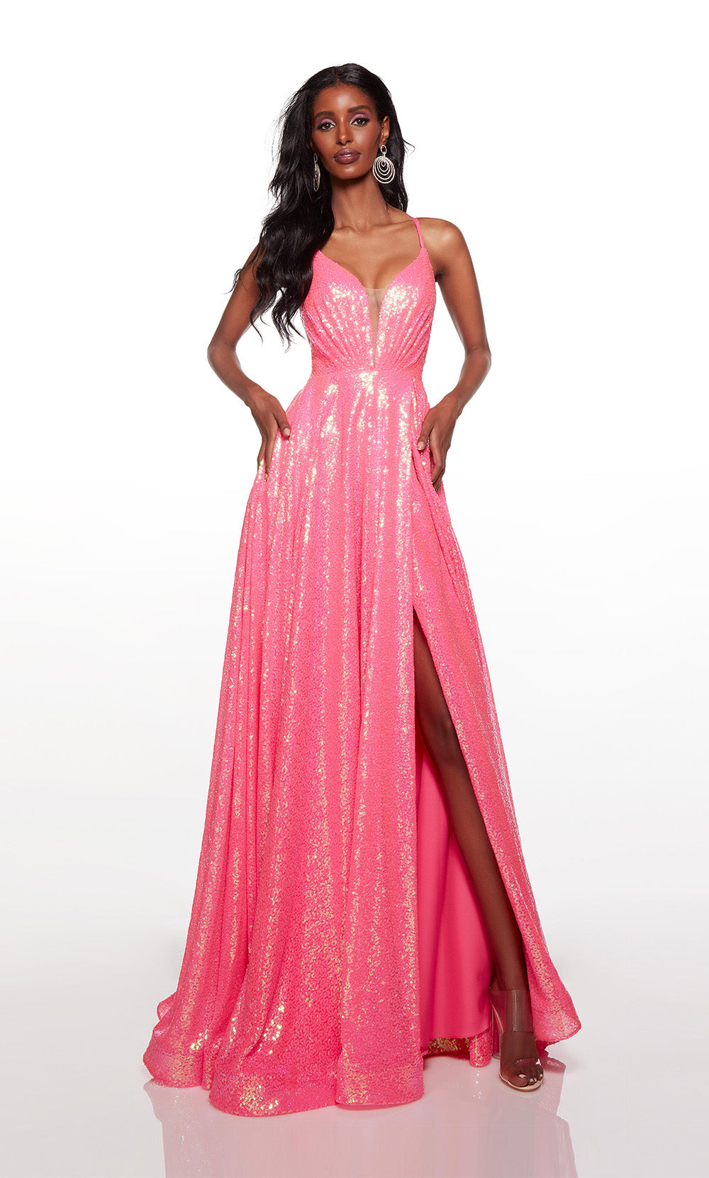 Alyce Paris 61398 Alyce Long Plunging Shimmery/Sparkly a Line Dress