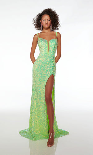 ALYCE Paris 61556 Alyce Long Plunging Neckline Front Slit, Train  Dress