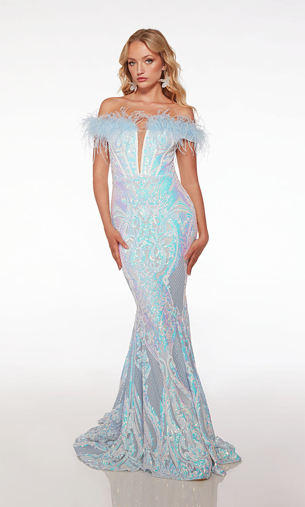 Alyce Paris 61650 Alyce Long of the Shoulder Illusion Mermaid Vestido