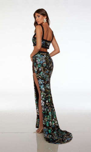 ALYCE Paris 61689 Alyce Long V-neckline Side Slit, Floral Pattern  Dress