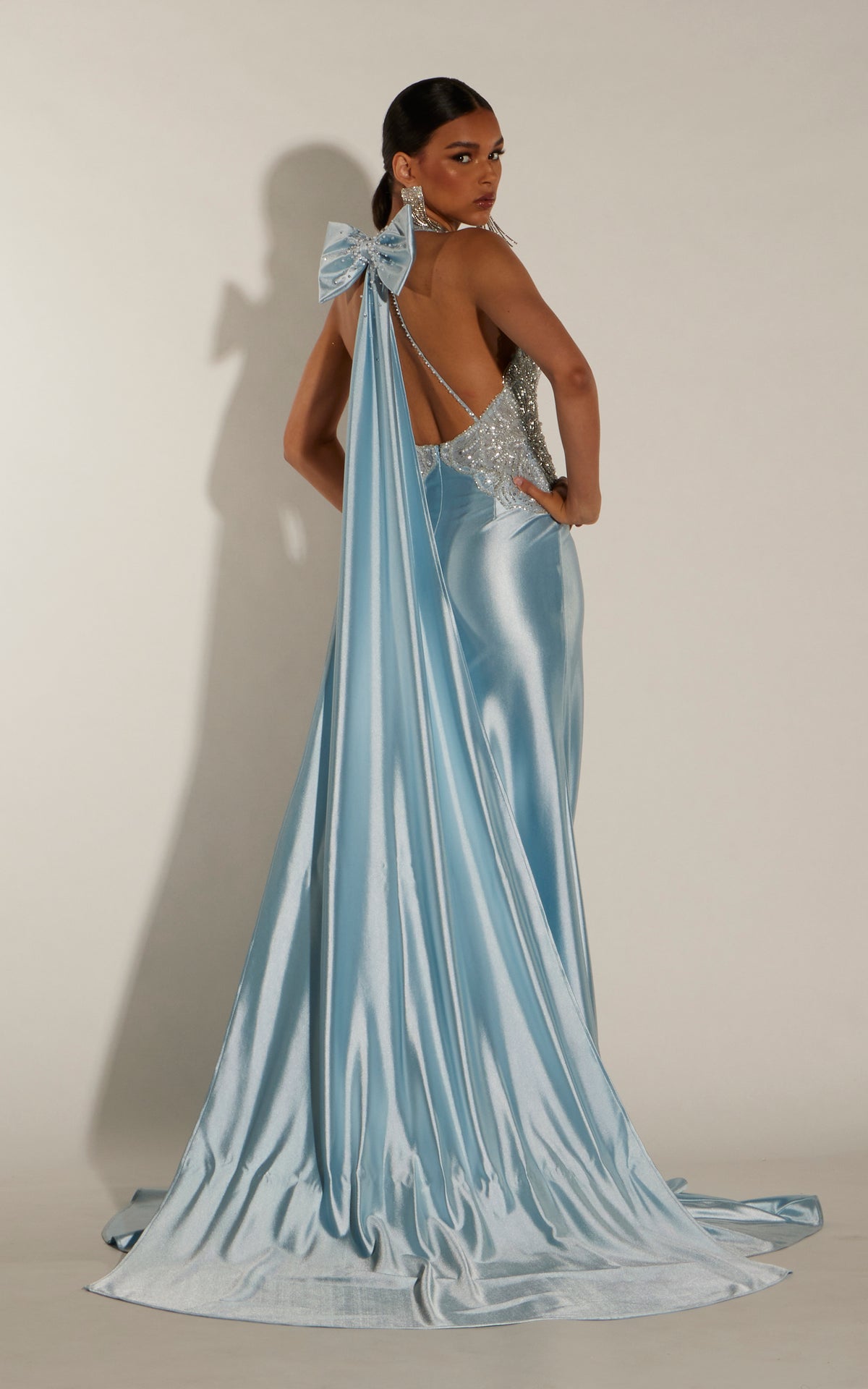 ALYCE Paris 62229 Alyce Long Halter Neckline Illusion Flowy Dress