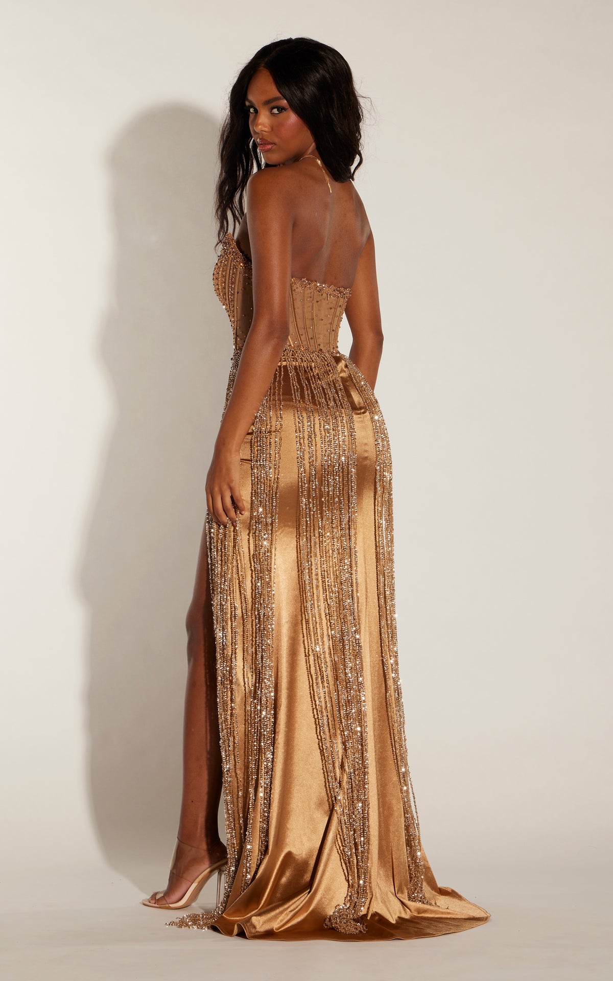 ALYCE Paris 62346 Alyce Long Plunging Neckline Fringe Straight Dress