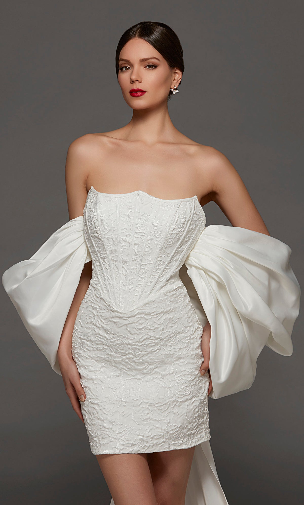 ALYCE Paris 70100 Bridal Off The Shoulder Neckline Simple Jacket Dress