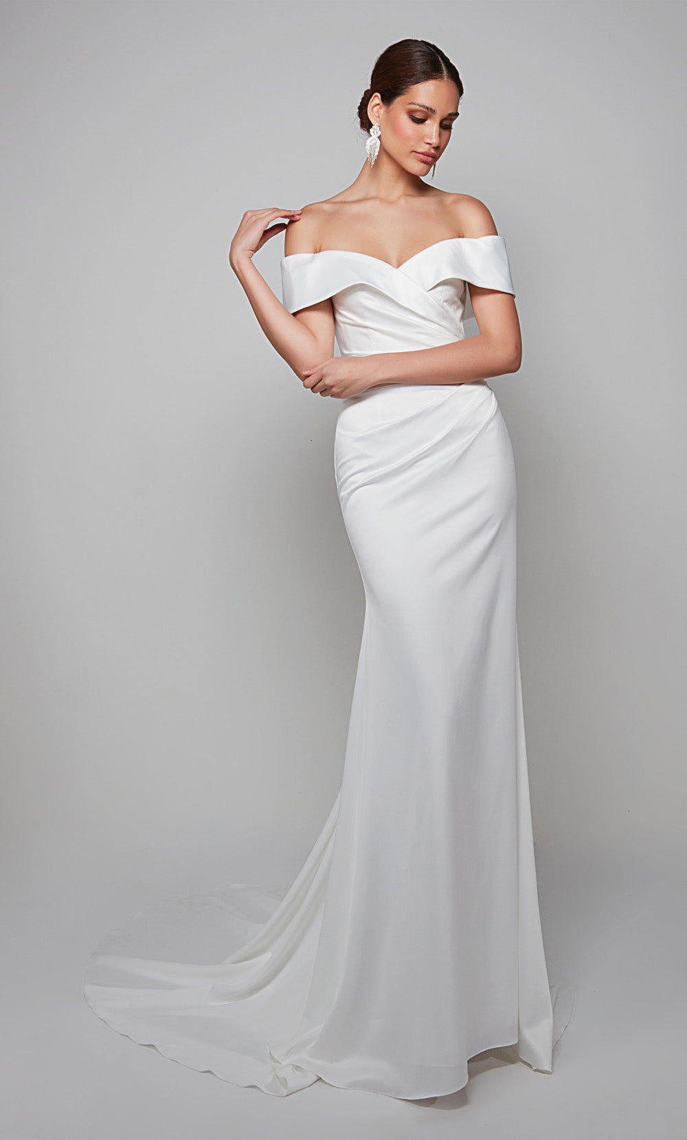 Alyce Paris 7059 Bridal Off the ombro Vestido reto simples