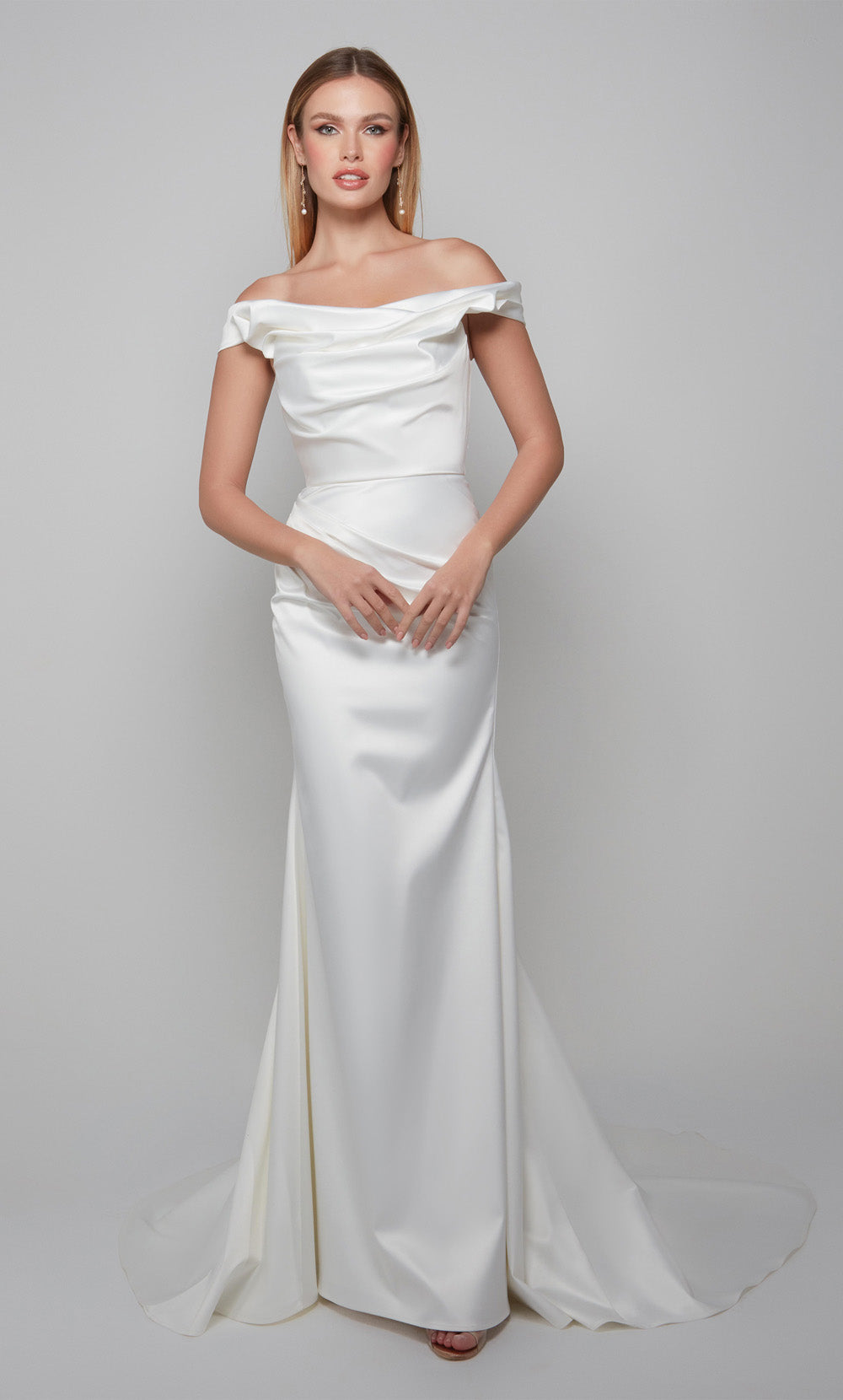 Alyce Paris 7064 Bridal Off the ombro Rouched/Draped Straight Dress