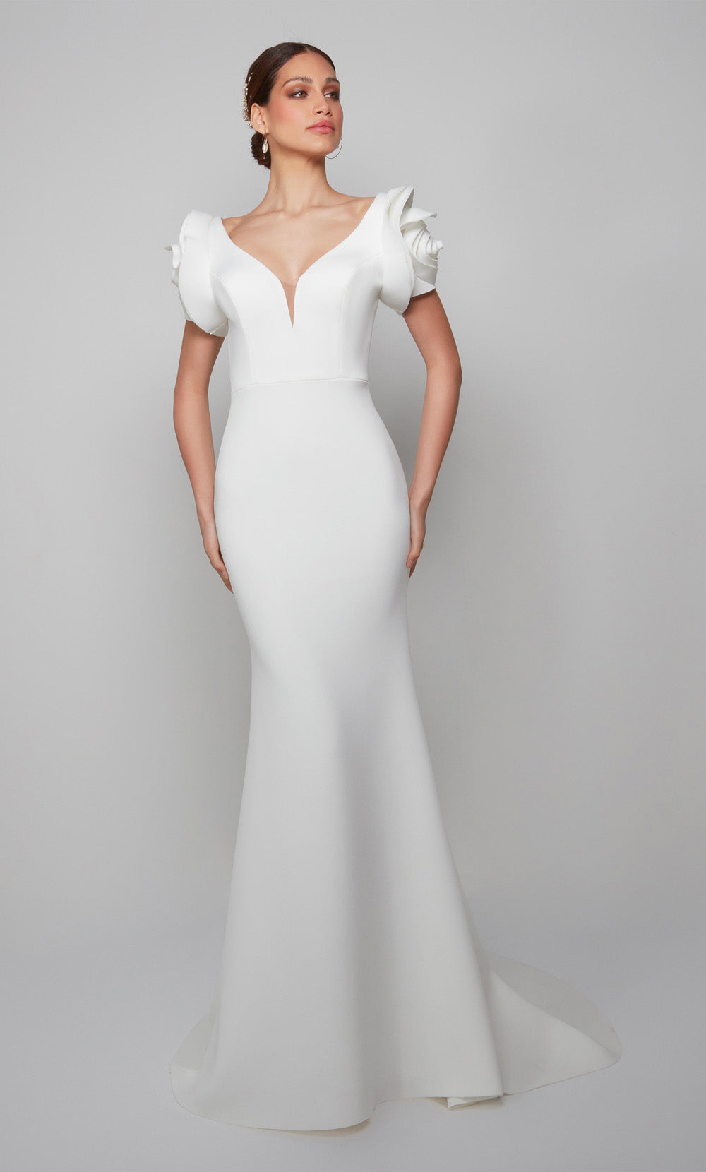 ALYCE Paris 7066 Bridal Plunging Simple Fit N Flare Dress