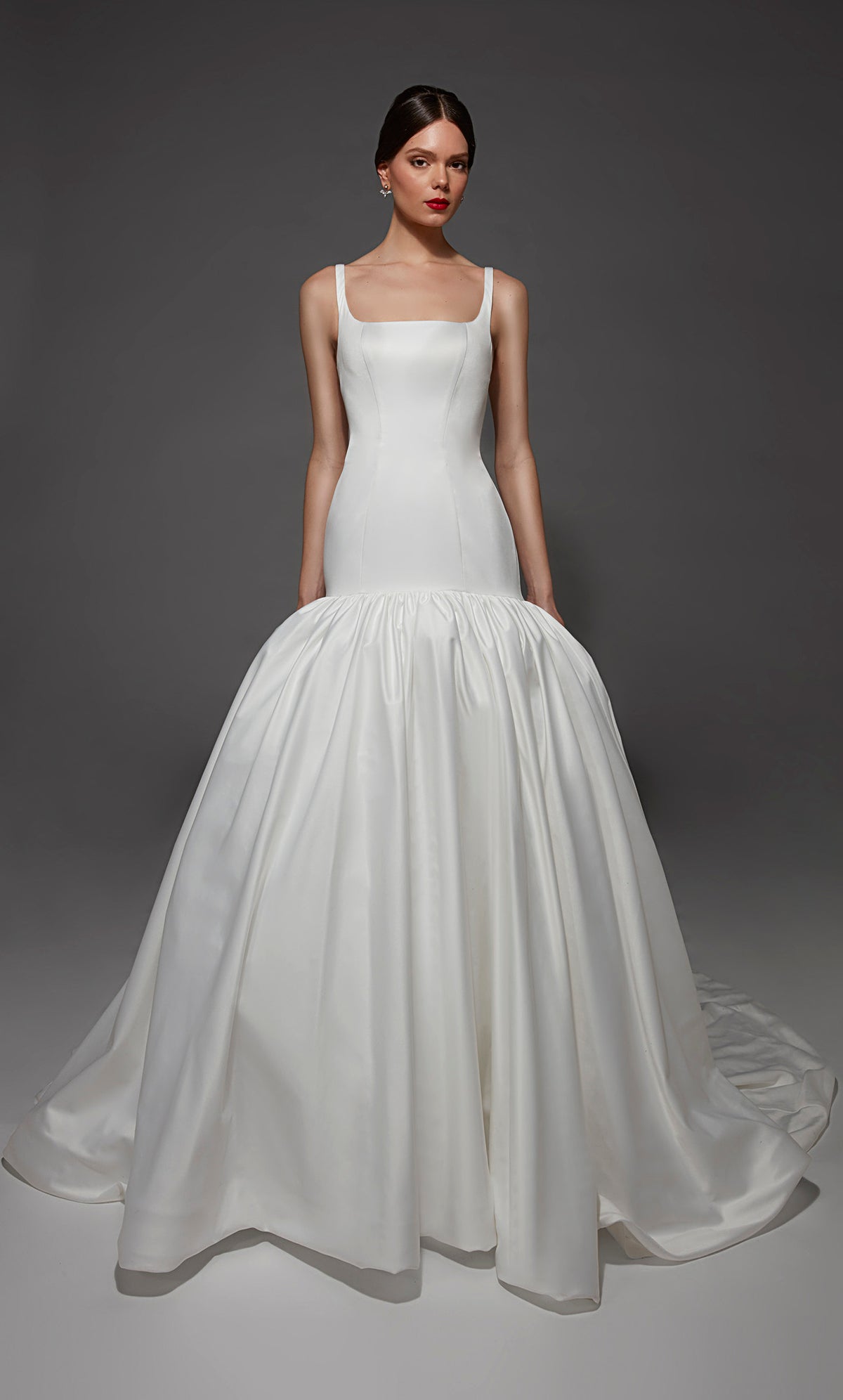 ALYCE Paris 7176 Bridal Square Neckline Simple Fit N Flare Dress