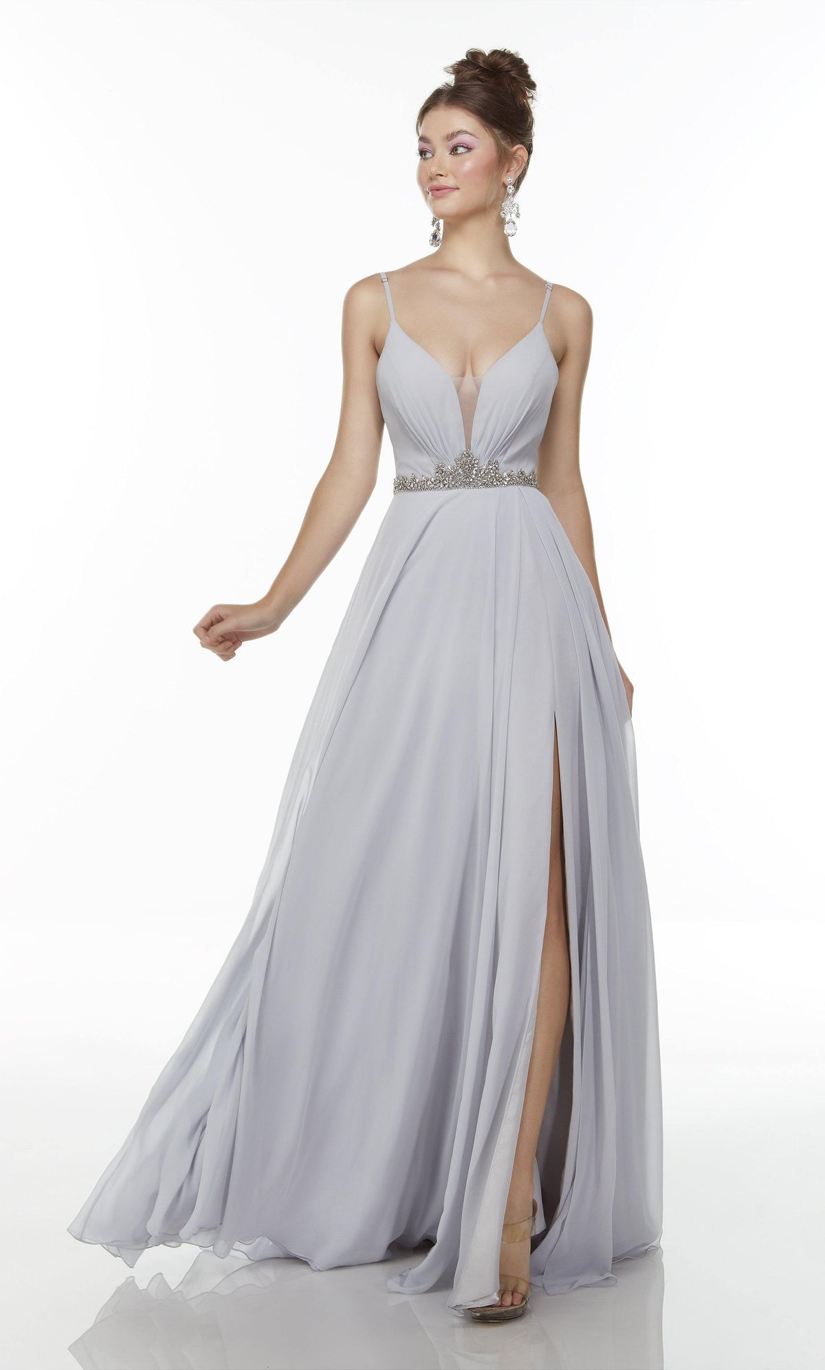 Formal Dress: 1732. Long Chiffon Dress, Plunging Neckline, Flowy Alyce Paris